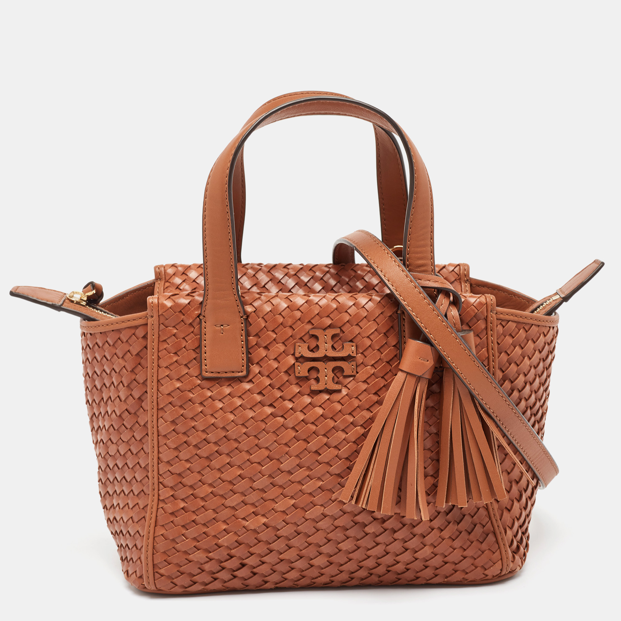 

Tory Burch Brown Woven Leather Mini Thea Tote