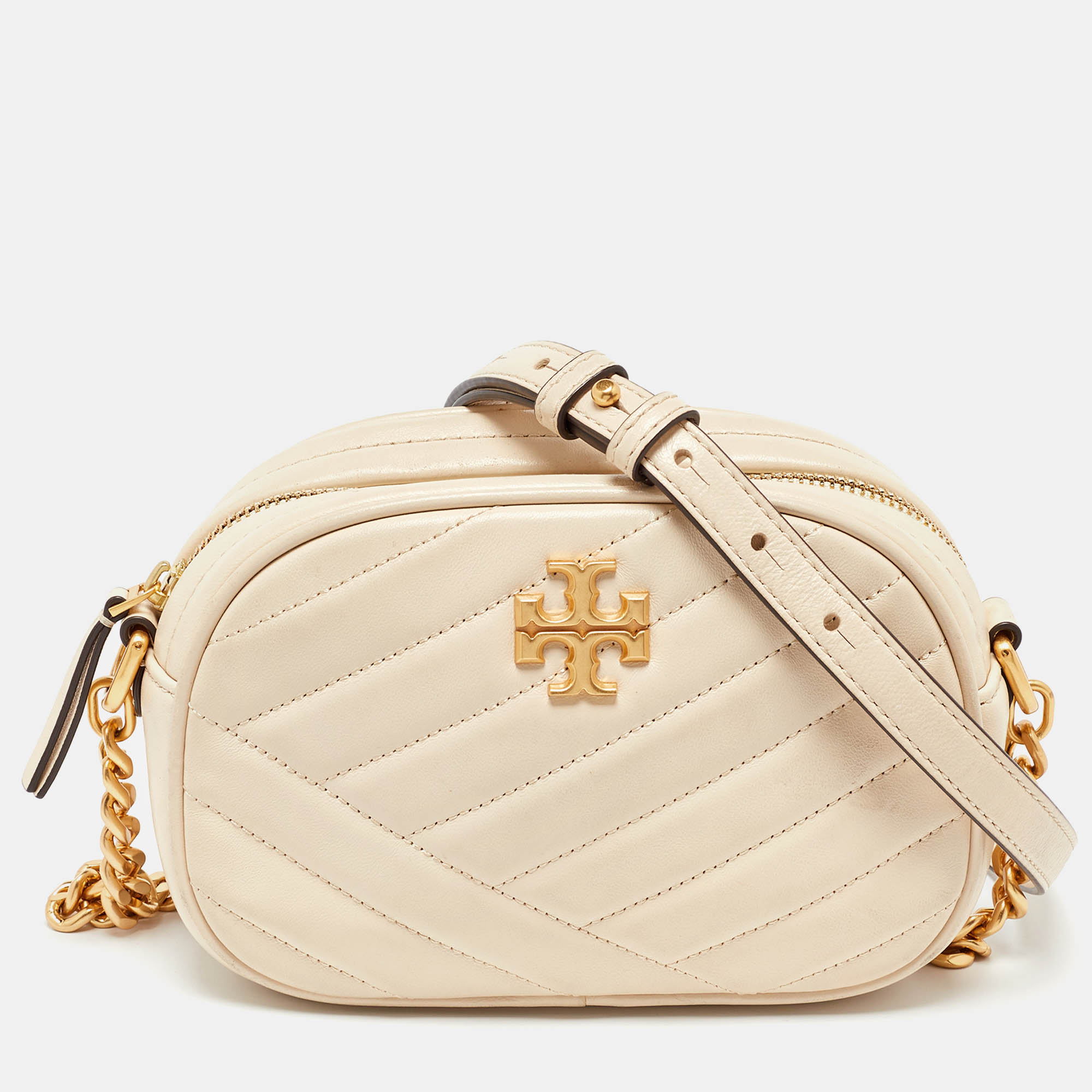 

Tory Burch Cream Quilted Leather Small Kira Camera Bag