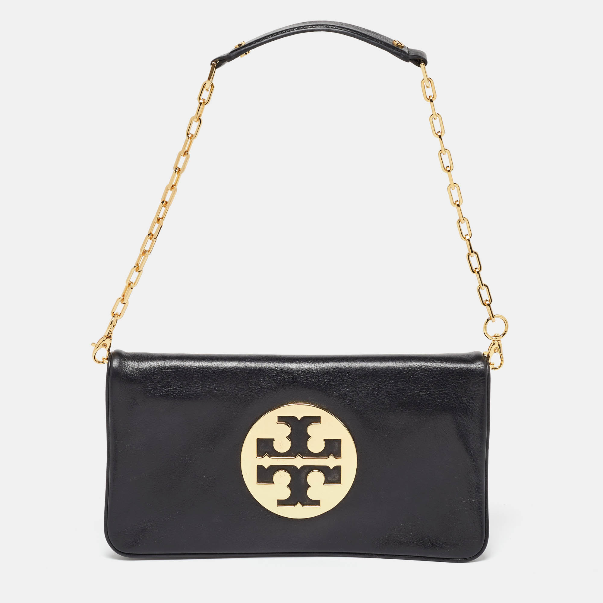 

Tory Burch Black Leather Reva Chain Clutch