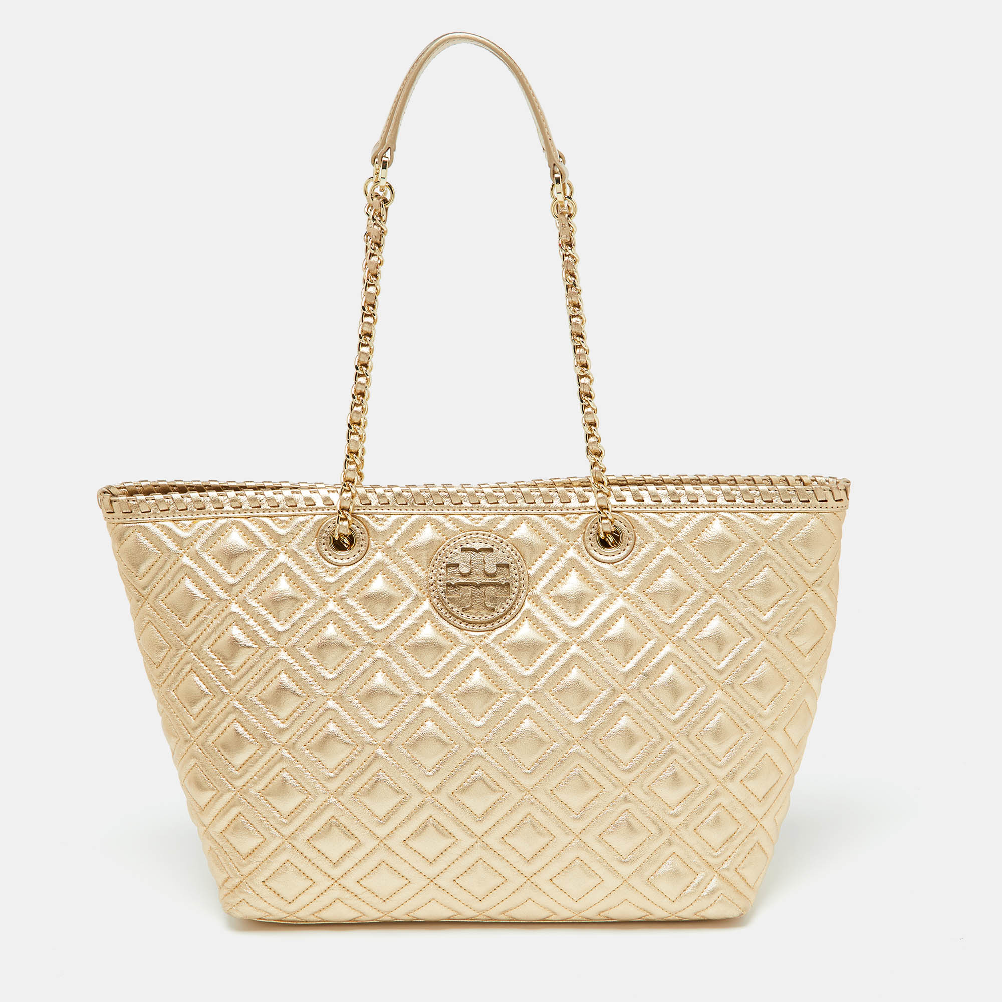 Pre-owned Tory Burch Gold Quilted Leather Marion Tote