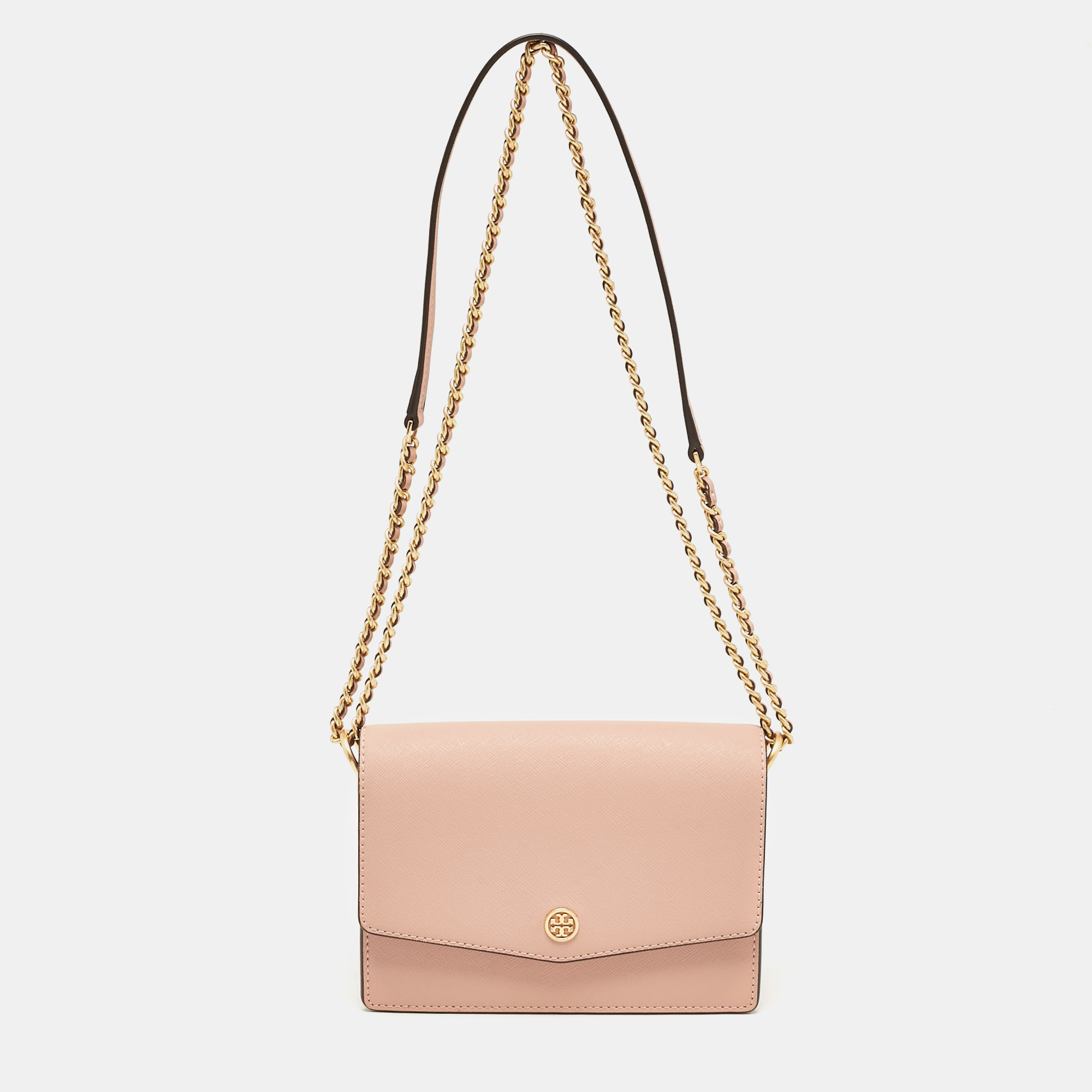 

Tory Burch Peach Leather Mini Robinson Shoulder Bag, Orange