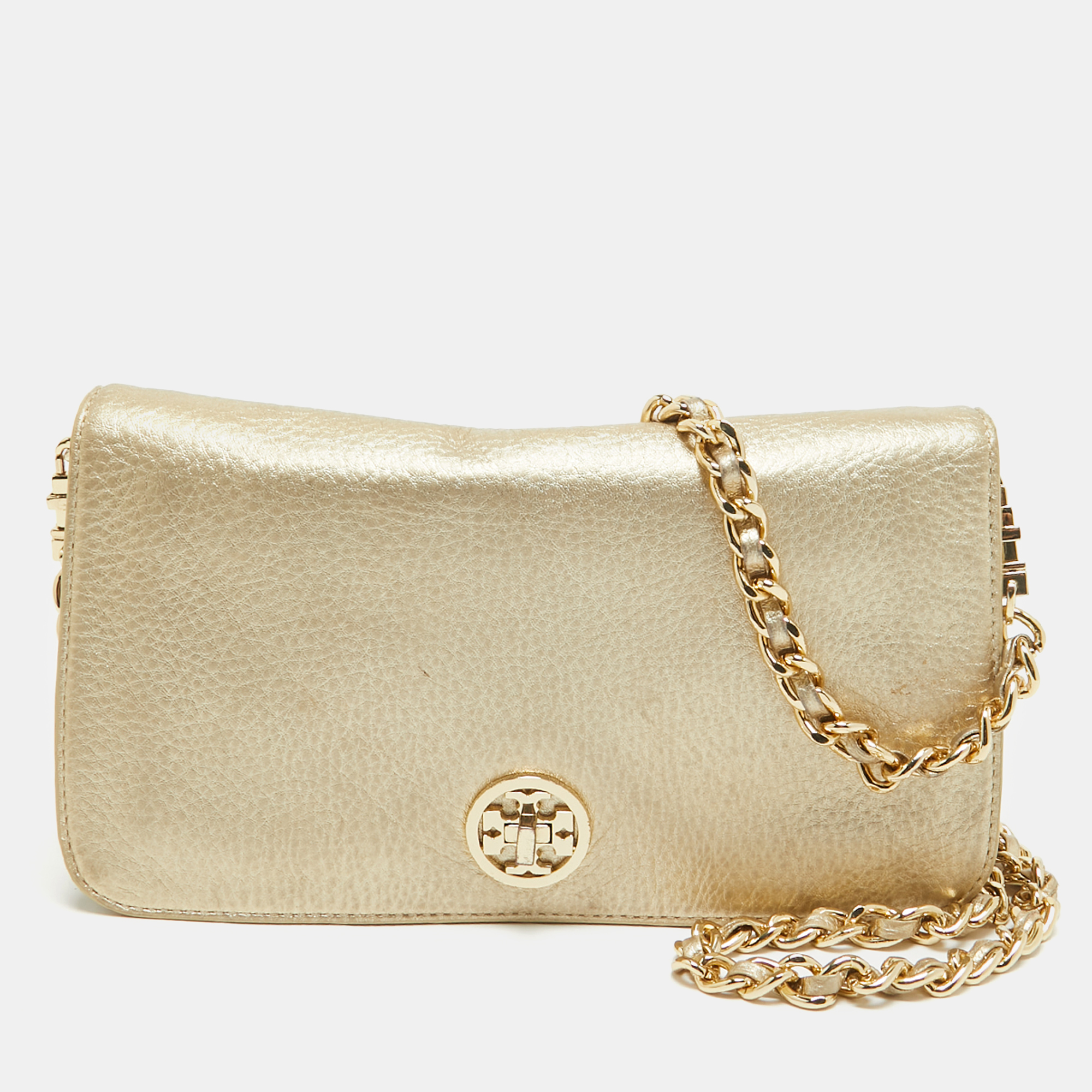 Pre-owned Tory Burch Gold Leather Adalyn Chain Clutch