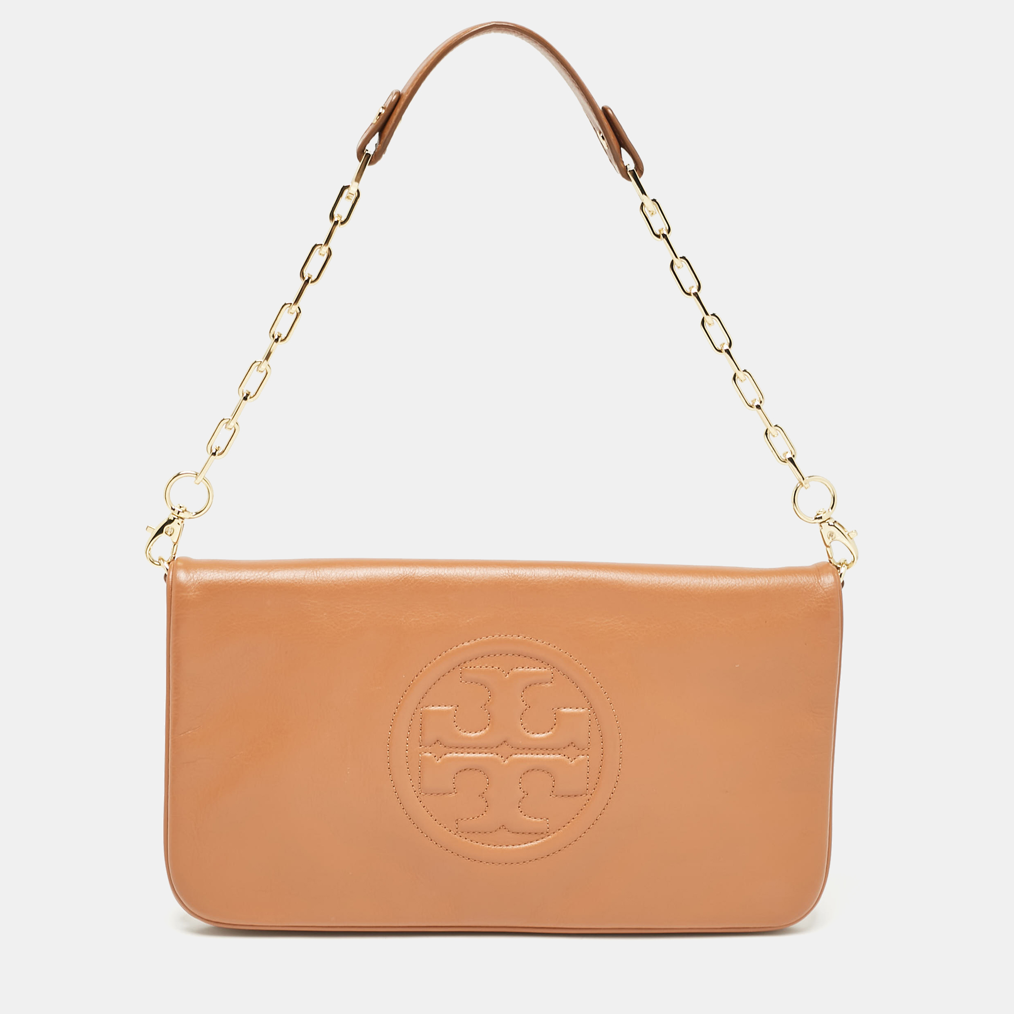 Pre-owned Tory Burch Brown Leather Reva Chain Clutch