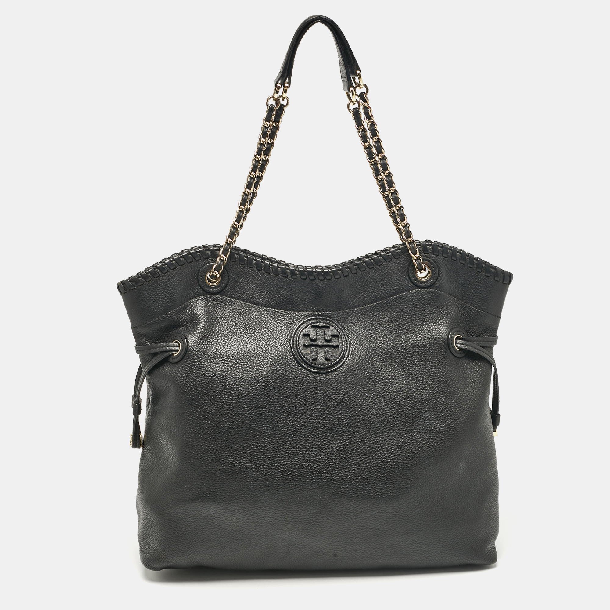 

Tory Burch Black Leather Slouchy Marion Tote