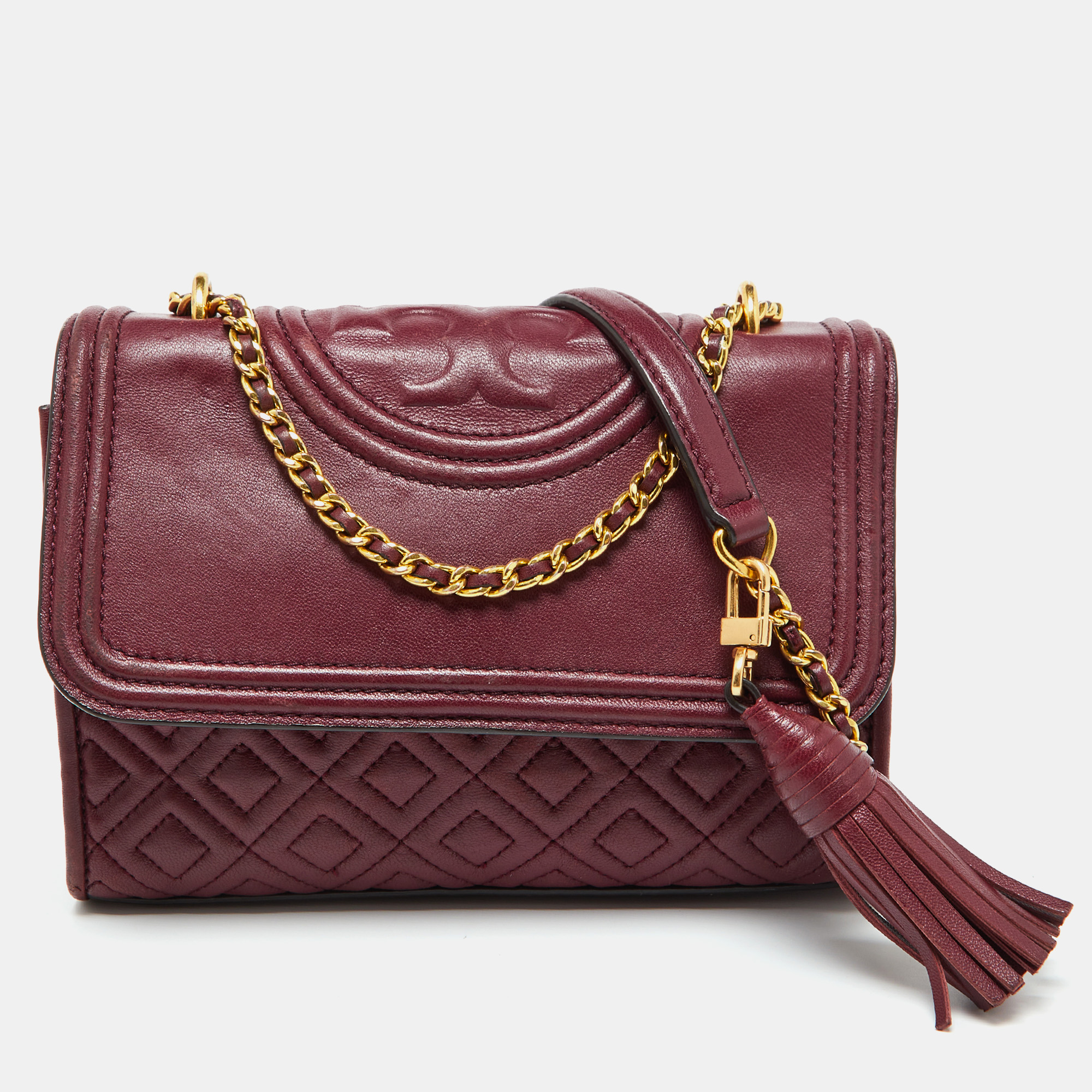 

Tory Burch Burgundy Leather Small Fleming Shoulder Bag