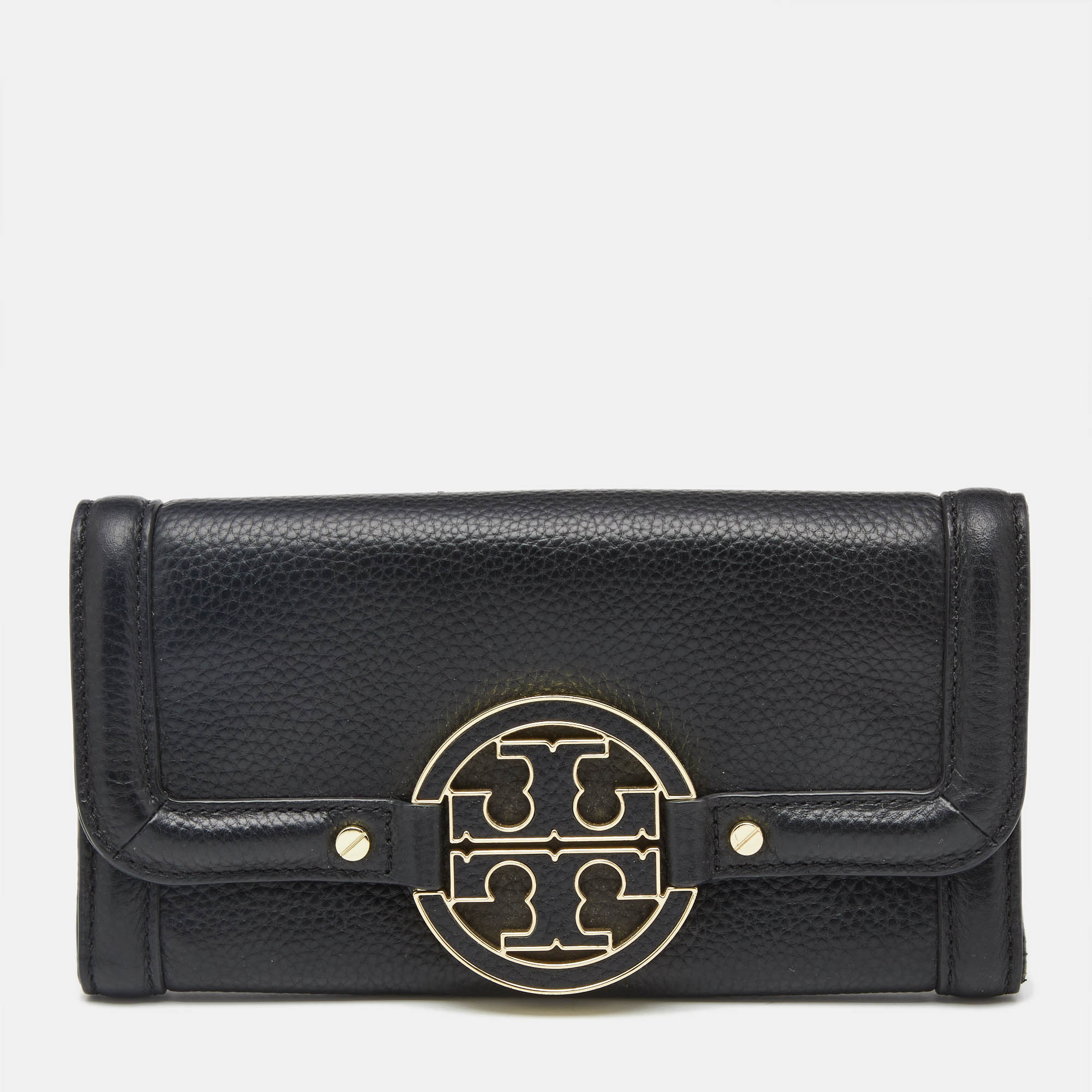 Pre-owned Tory Burch Black Leather Amanda Flap Continental Wallet