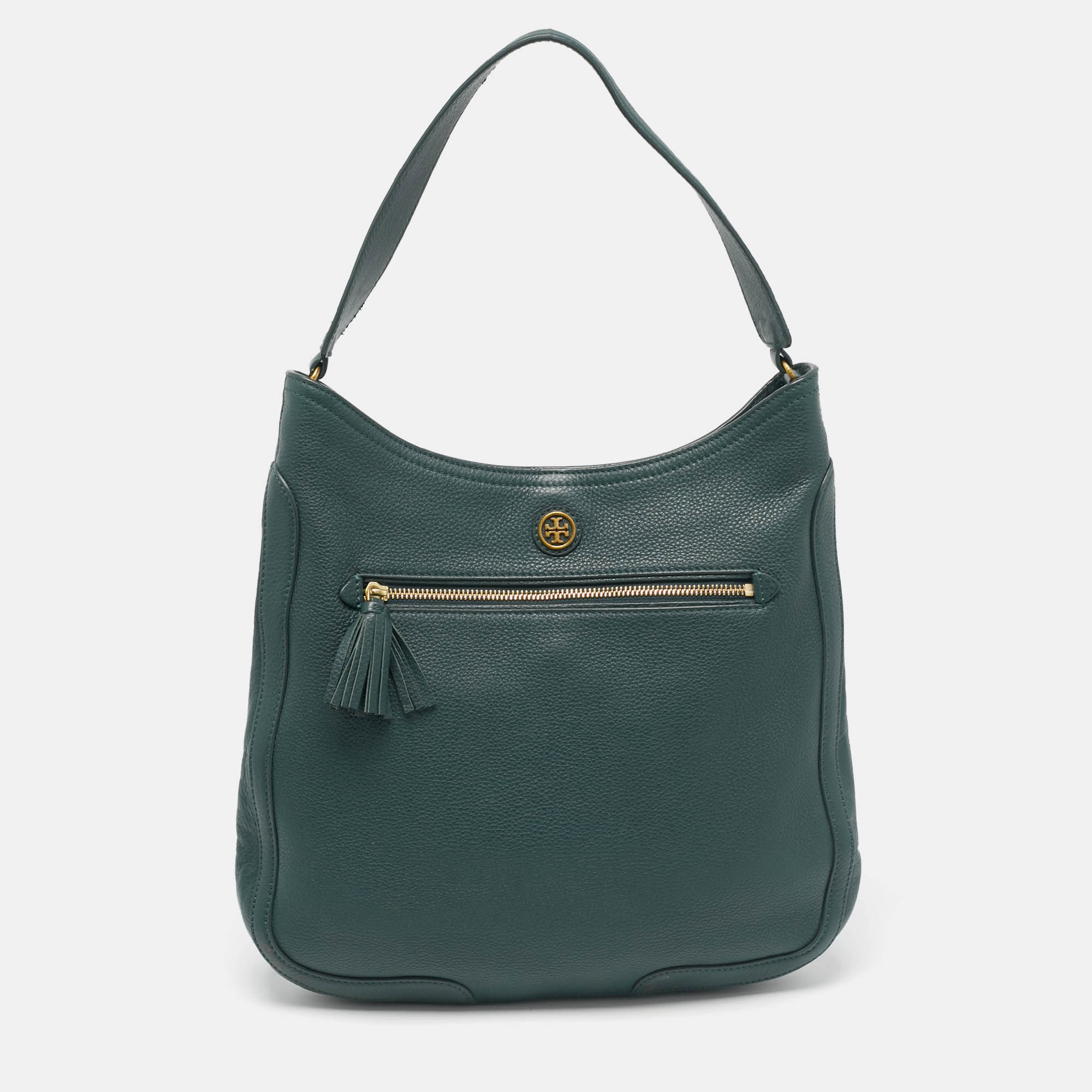 

Tory Burch Dark Green Robinson Tassel Hobo