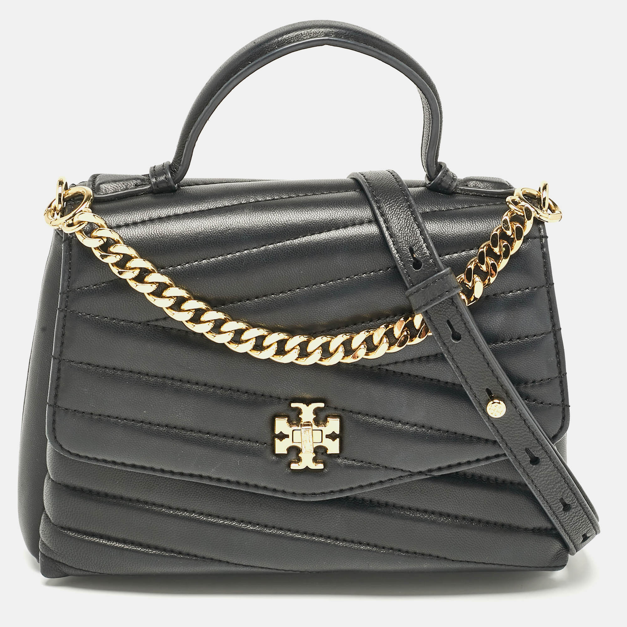 

Tory Burch Black Chevron Leather Kira Top Handle Bag