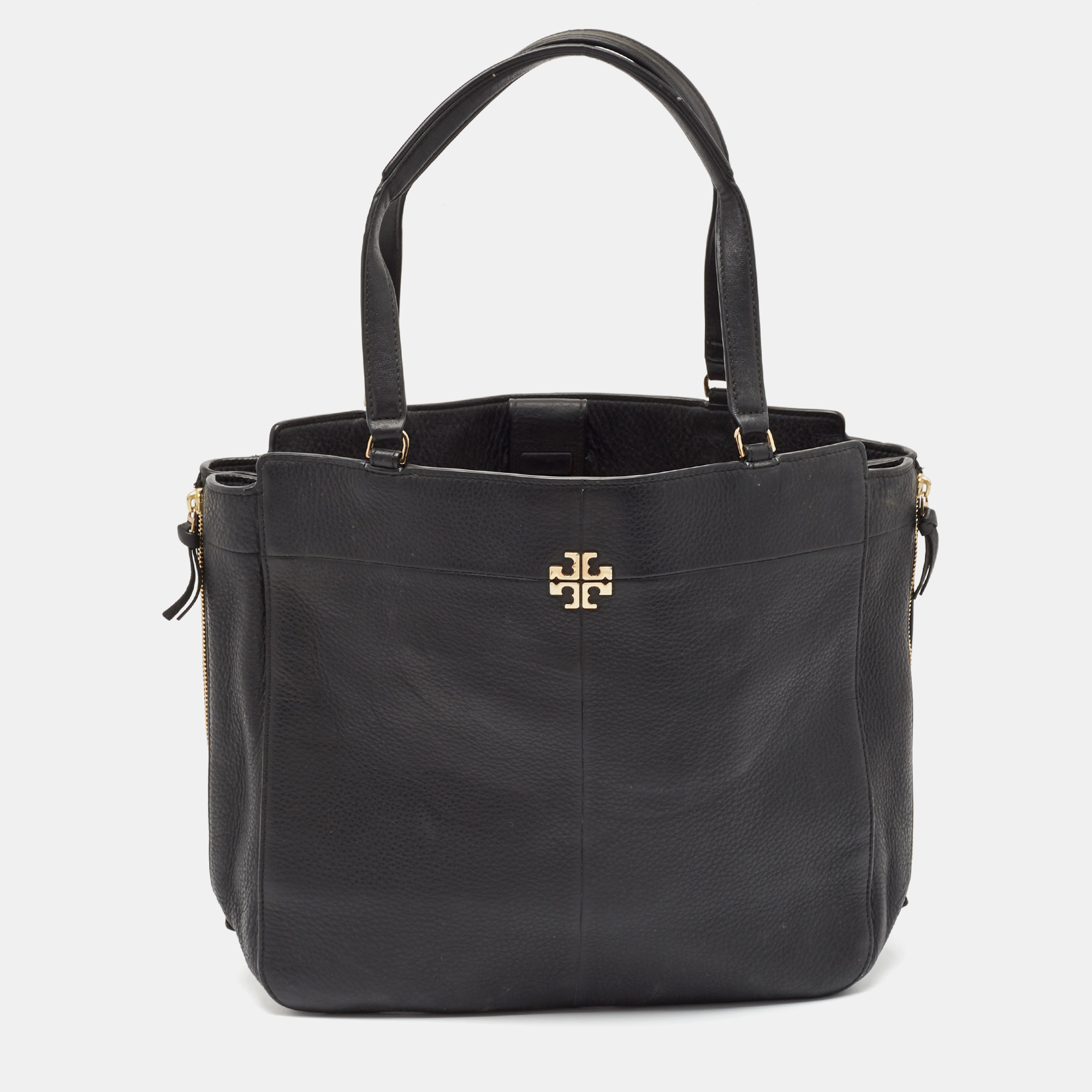 

Tory Burch Black Leather Ivy Side Zip Tote