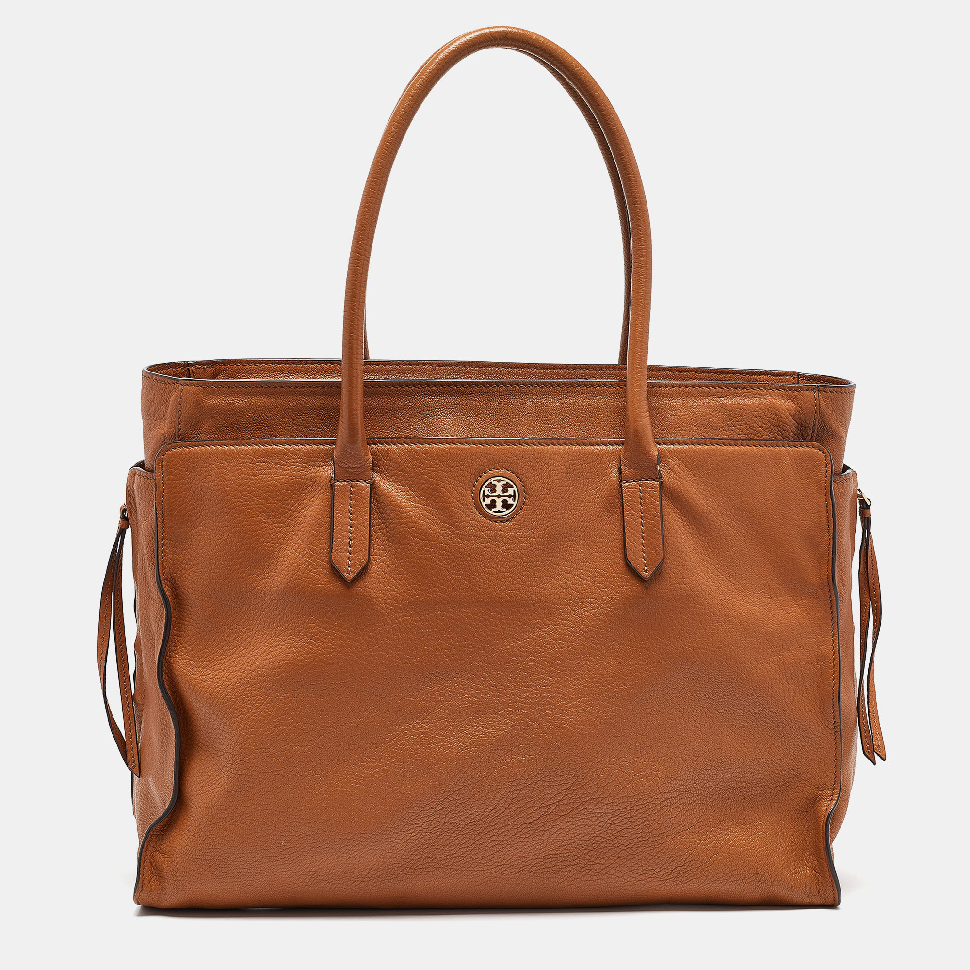 Pre-owned Tory Burch Brown Soft Leather Side Zip Tote