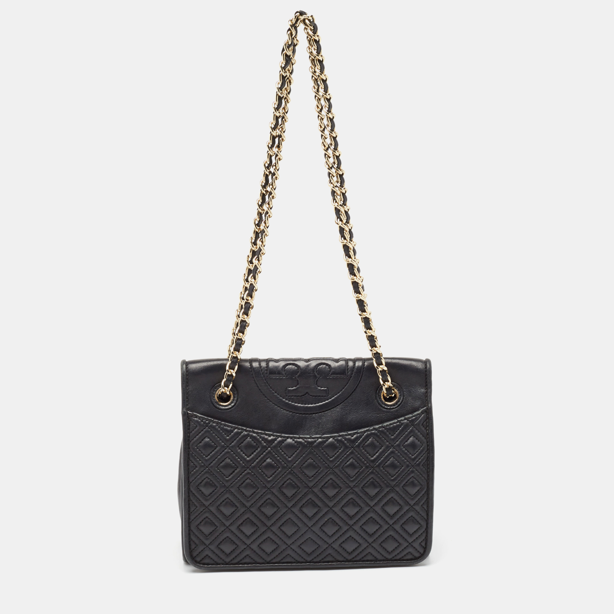 

Tory Burch Black Leather Medium Fleming Shoulder Bag