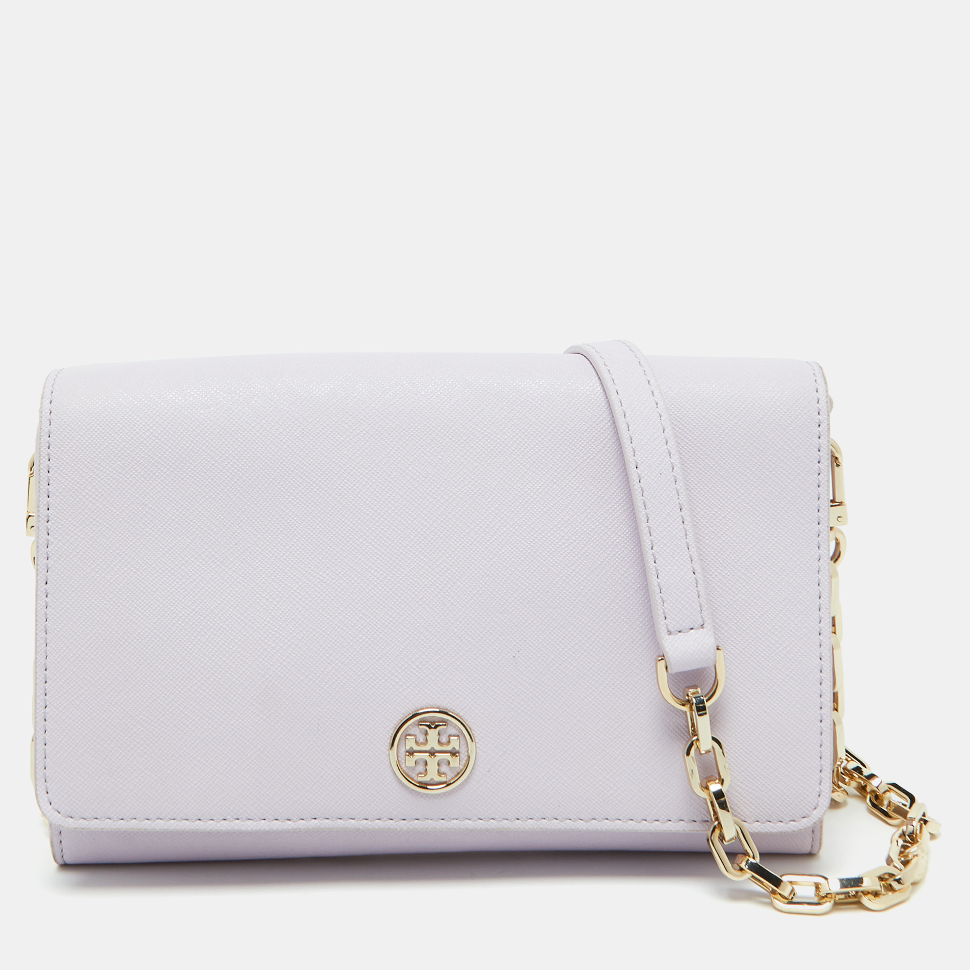 

Tory Burch Light Lilac Saffiano Leather Robinson Wallet On Chain, Purple