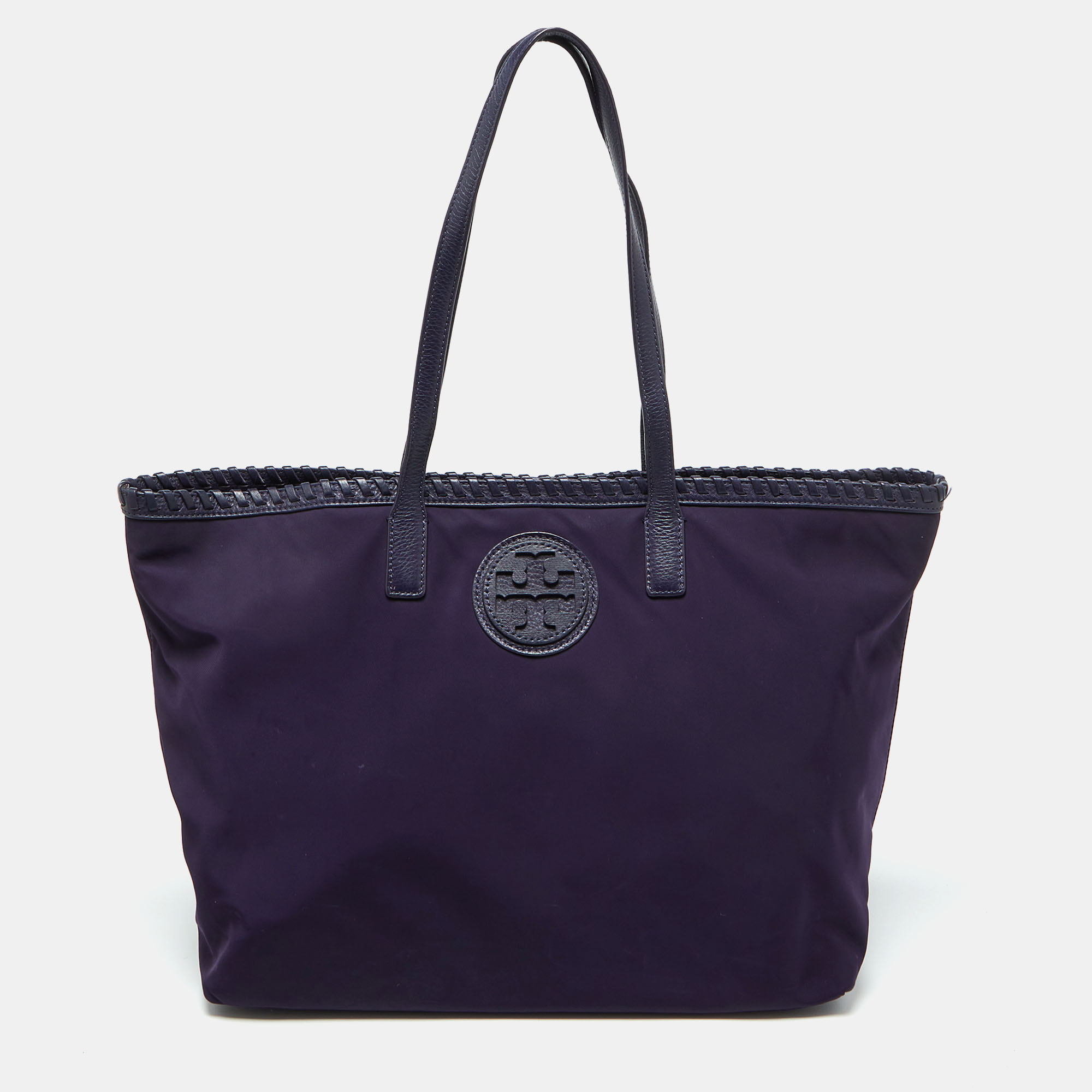 

Tory Burch Purple Nylon and Leather Marion Logo Whipstitch Tote