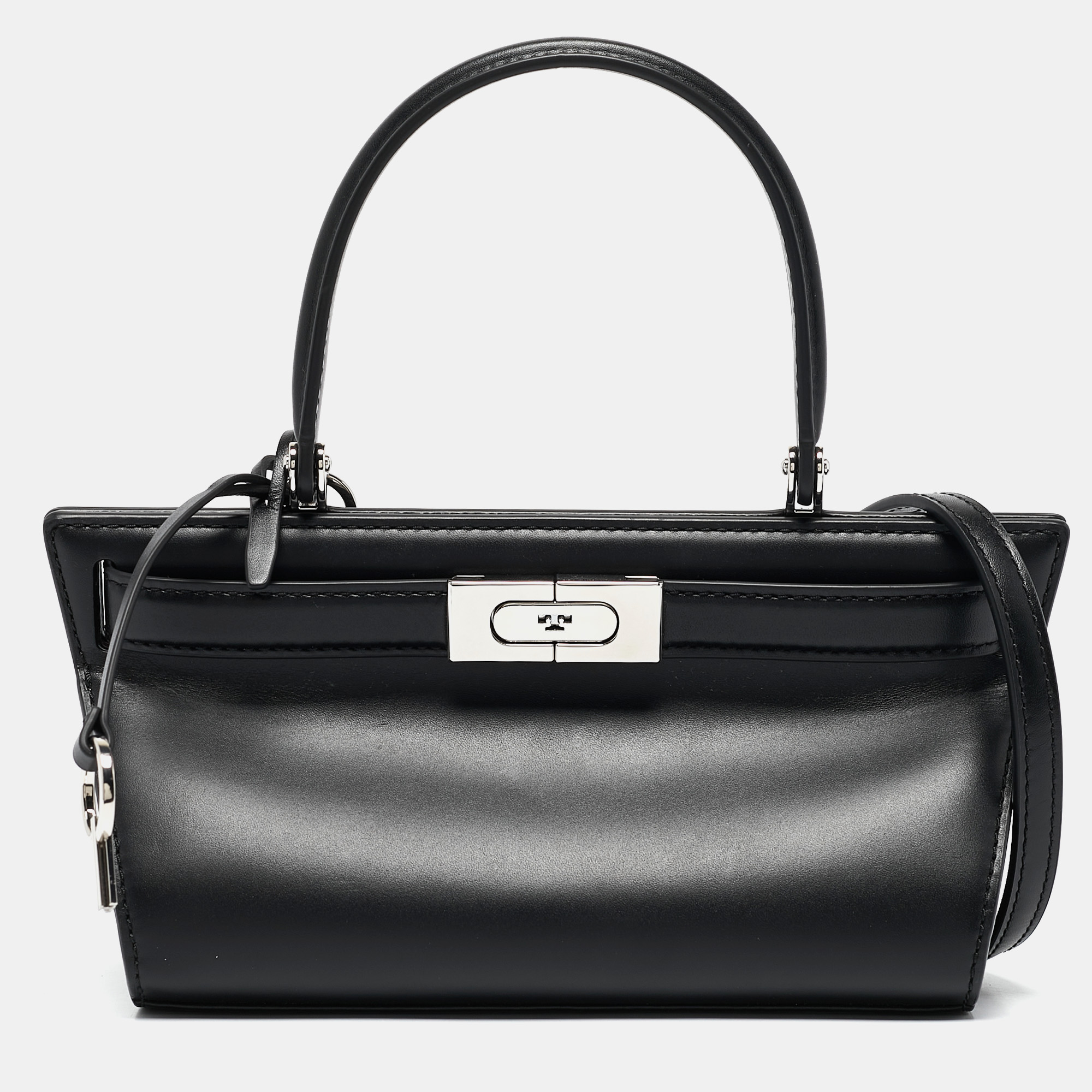 

Tory Burch Black Leather Petite Lee Radziwill Cat Eye Top Handle Bag