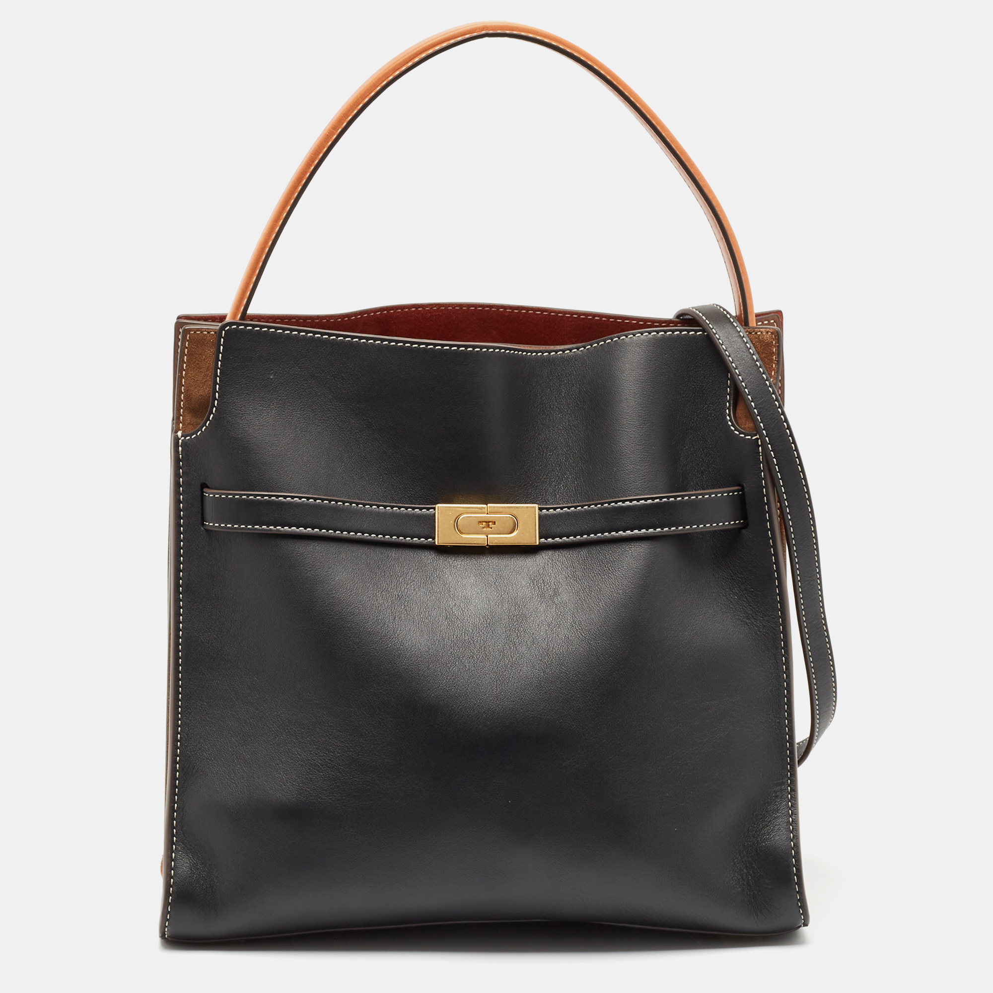 

Tory Burch Black/Brown Leather and Suede Lee Radziwill Double Bag