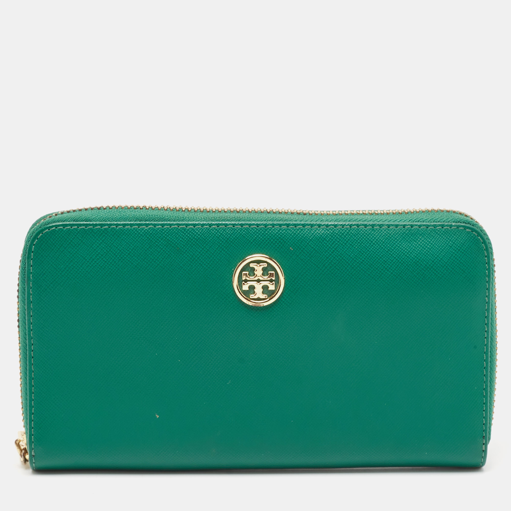 

Tory Burch Green Leather Robinson Zip Around Wallet