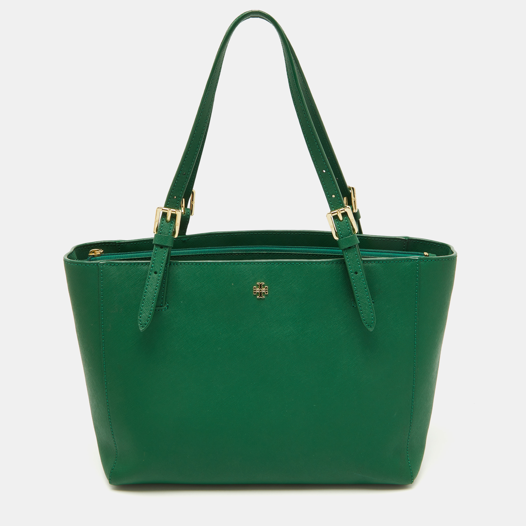 

Tory Burch Green Leather Medium York Buckle Tote