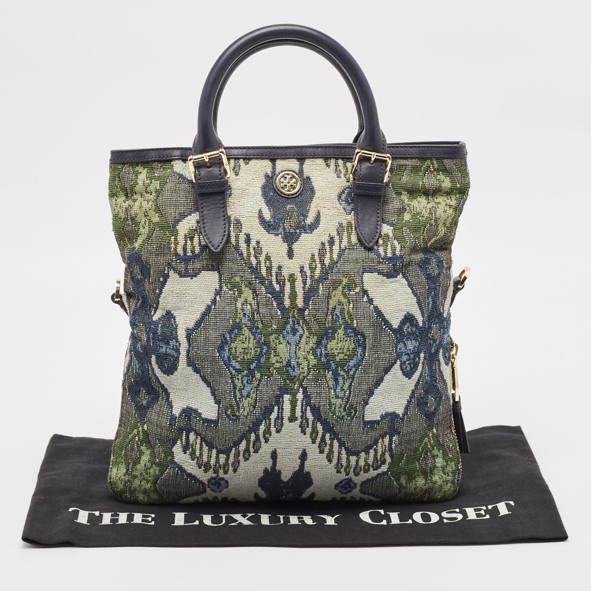 Tory Burch Multicolor Jacquard Fabric Finley Fold Over Tote 