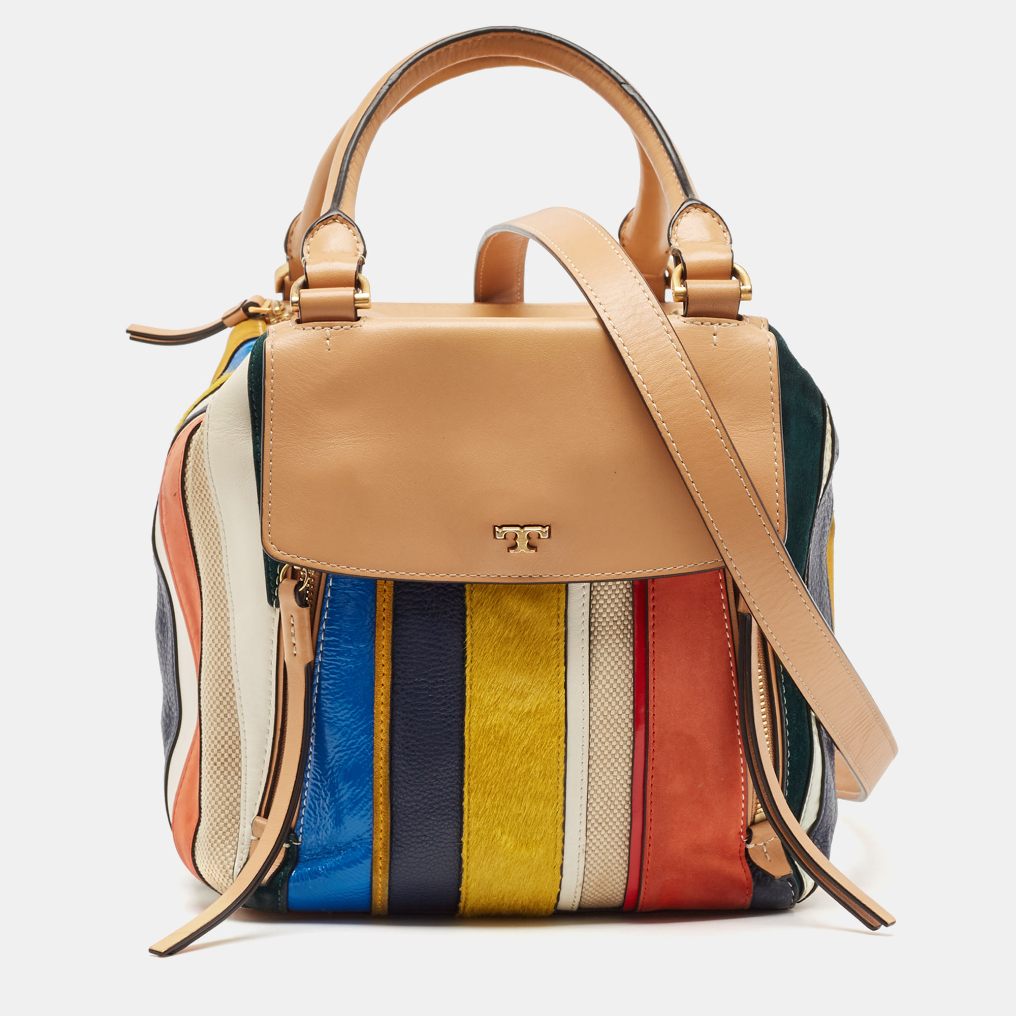 

Tory Burch Multicolor Mix Leather and Canvas Balloon Stripe Half Moon Satchel