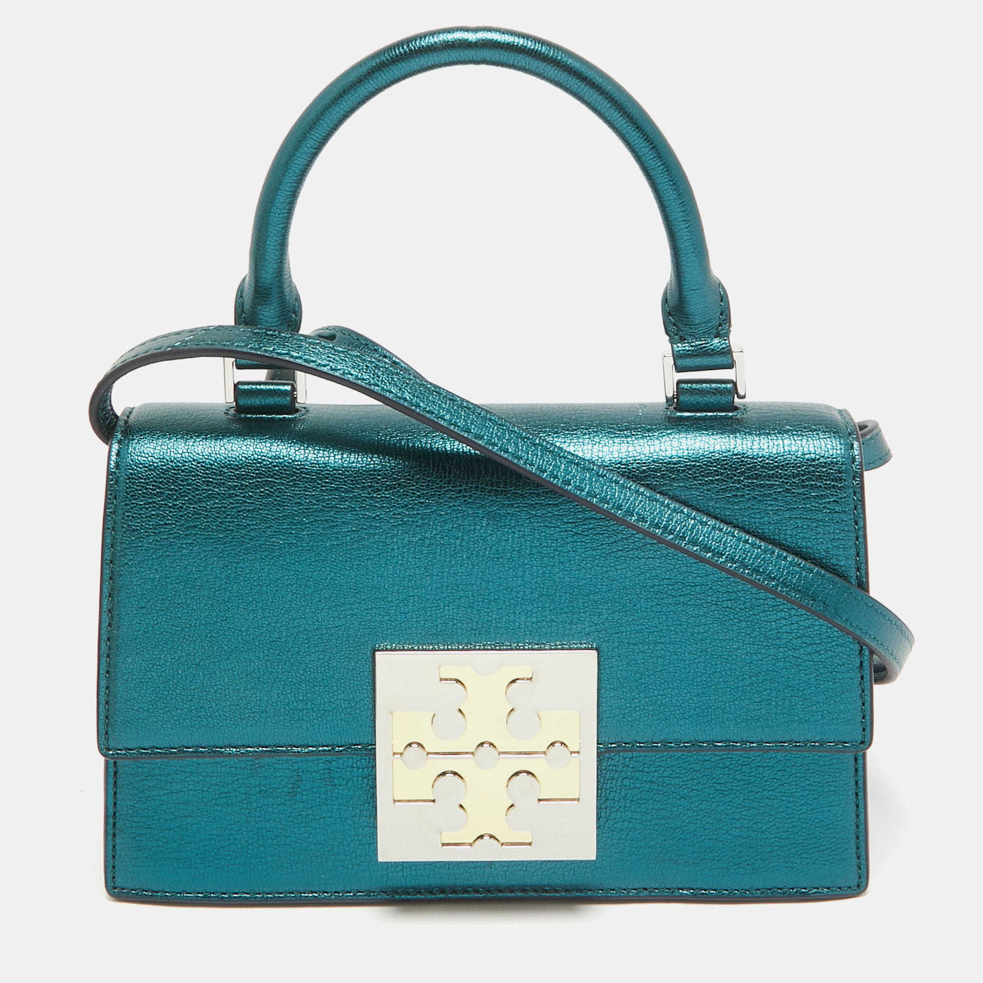 

Tory Burch Teal Green Glossy Leather Mini Bon Bon Top Handle Bag