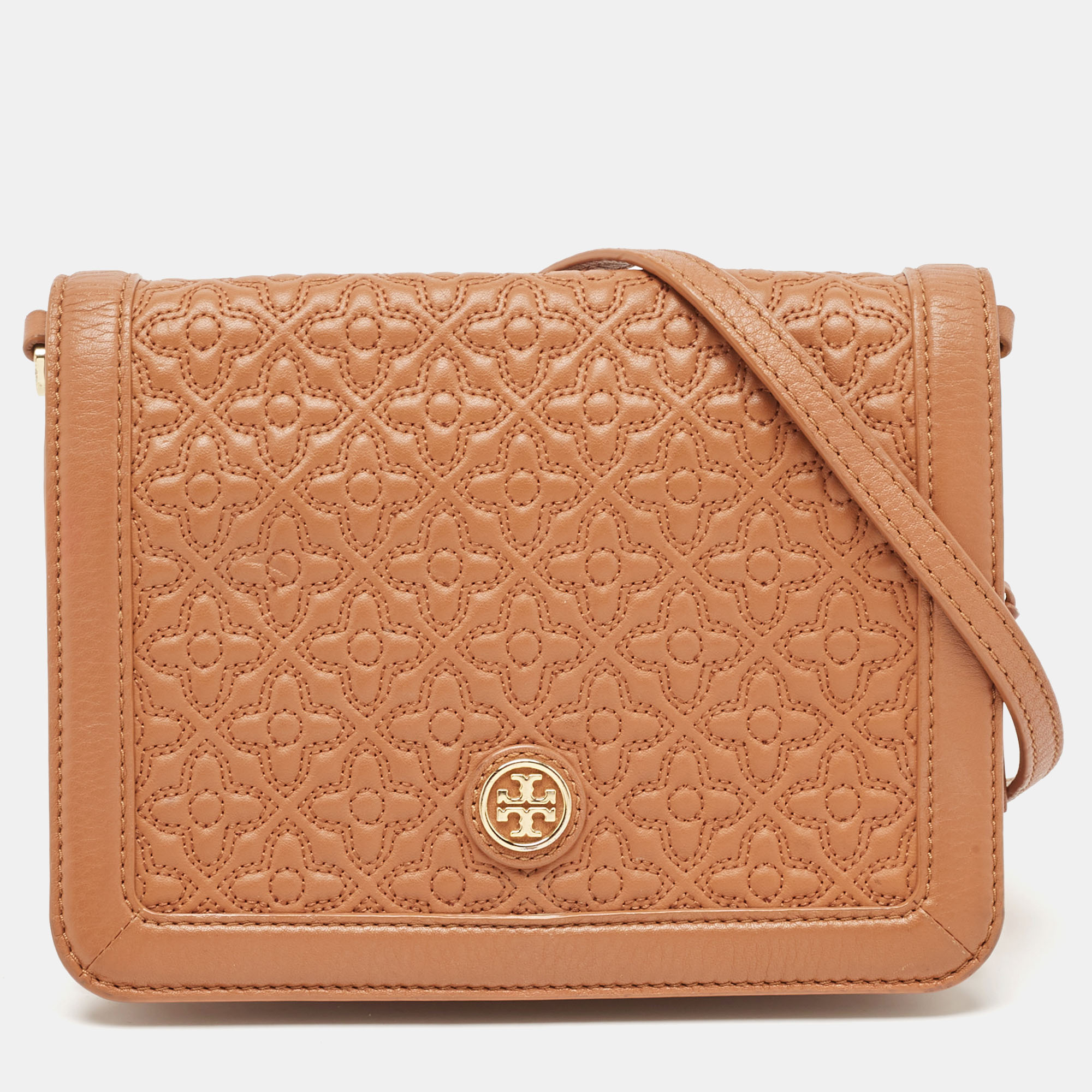 

Tory Burch Brown Floral Quilted Leather Bryant Crossbody Bag