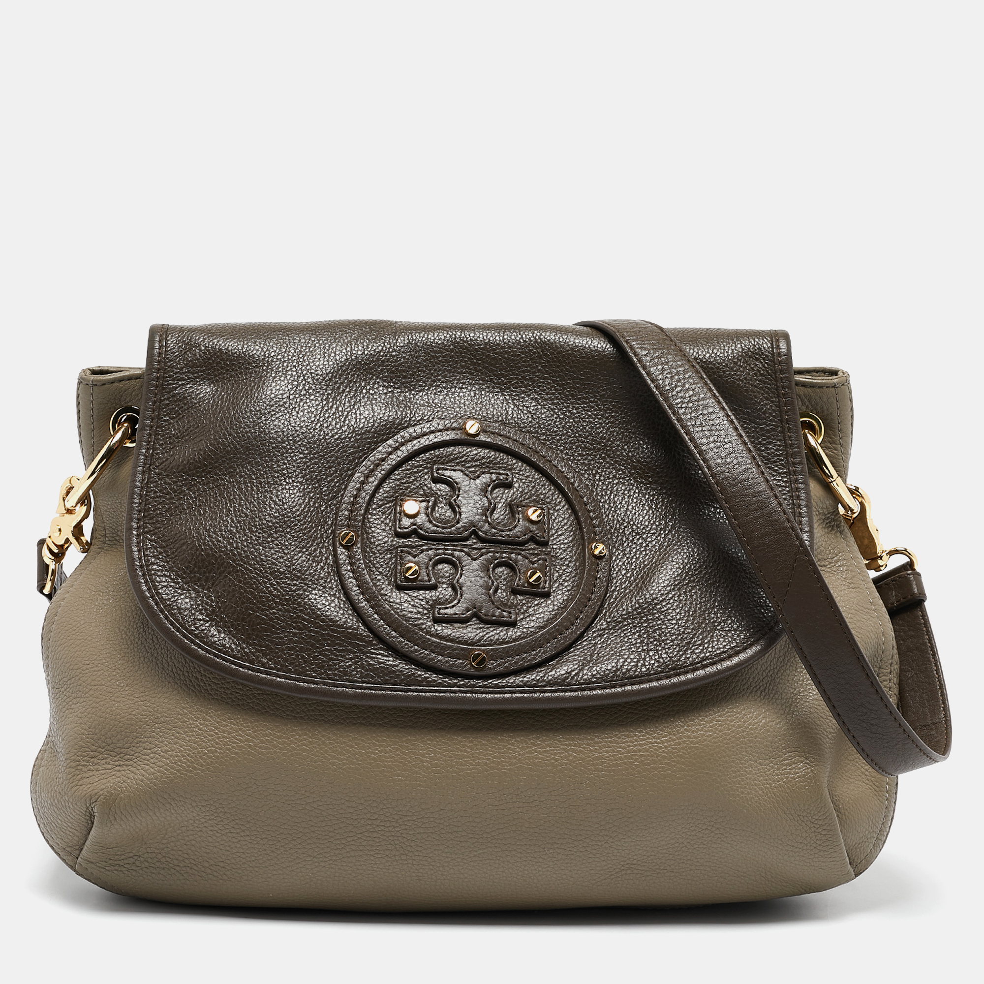 

Tory Burch Grey/Brown Leather Maisley Flap Hobo