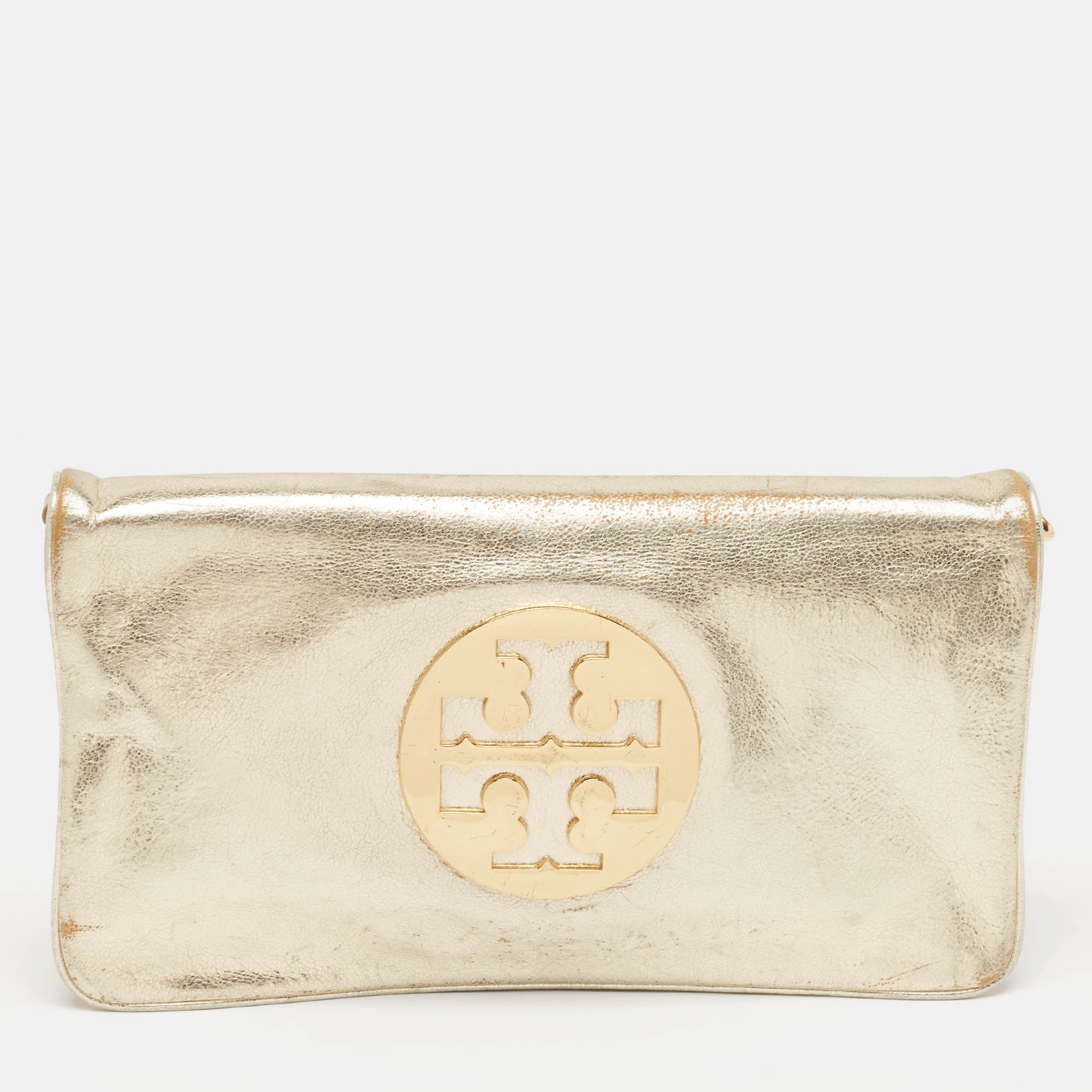 

Tory Burch Gold Leather Reva Chain Clutch