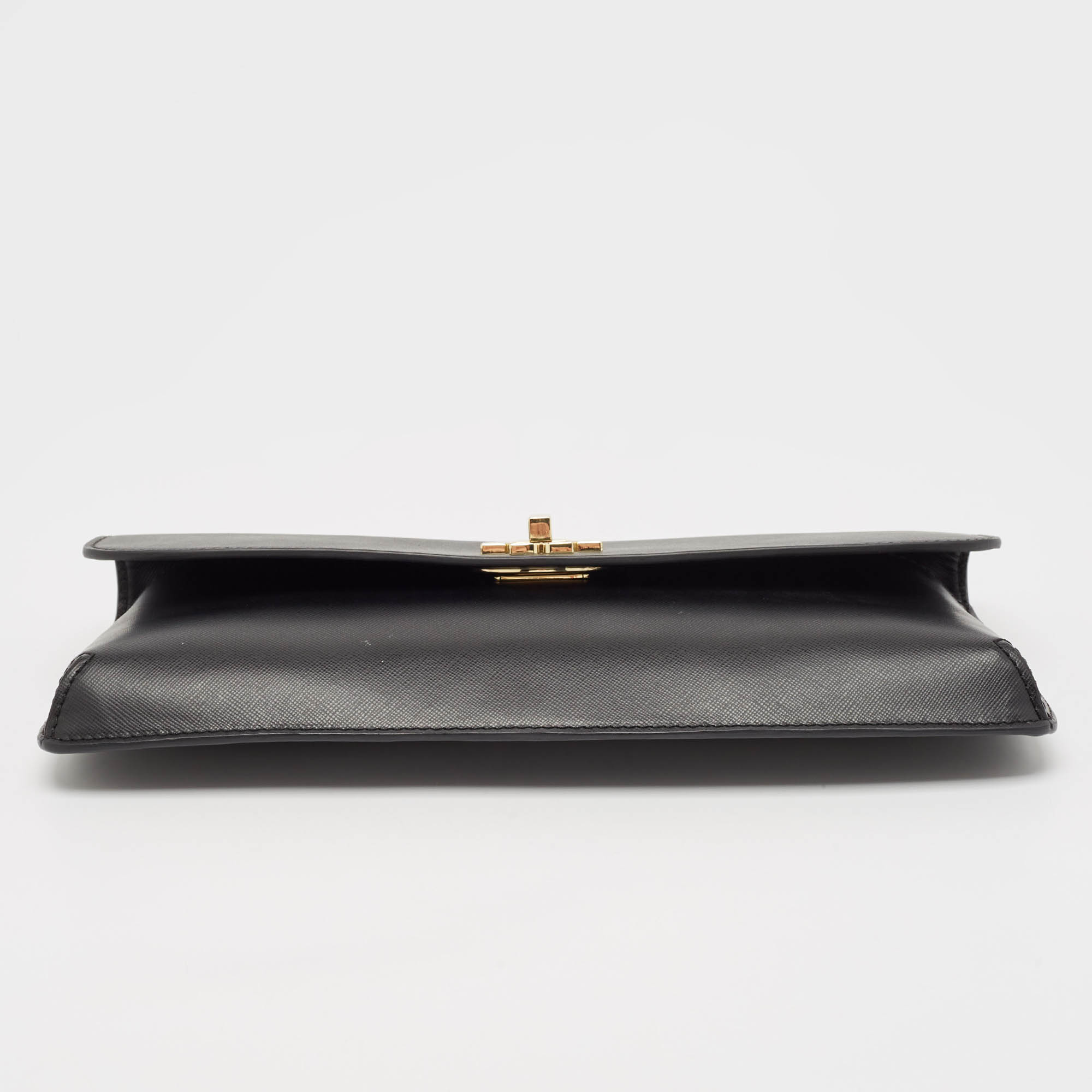 Tory Burch Black Leather Slim Diana Flap Clutch 