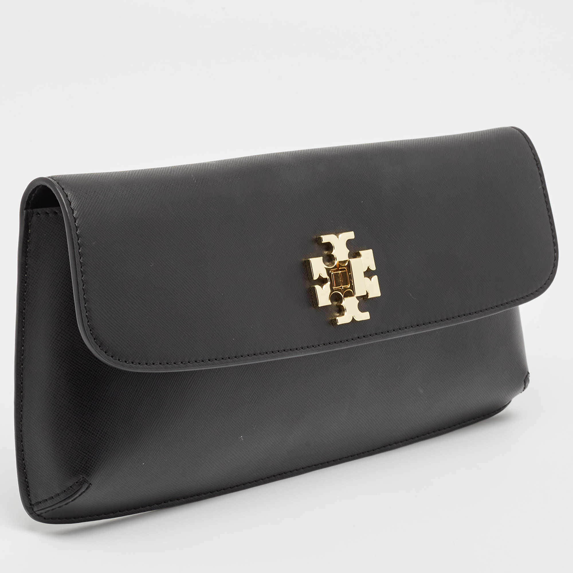 Tory Burch Black Leather Slim Diana Flap Clutch 