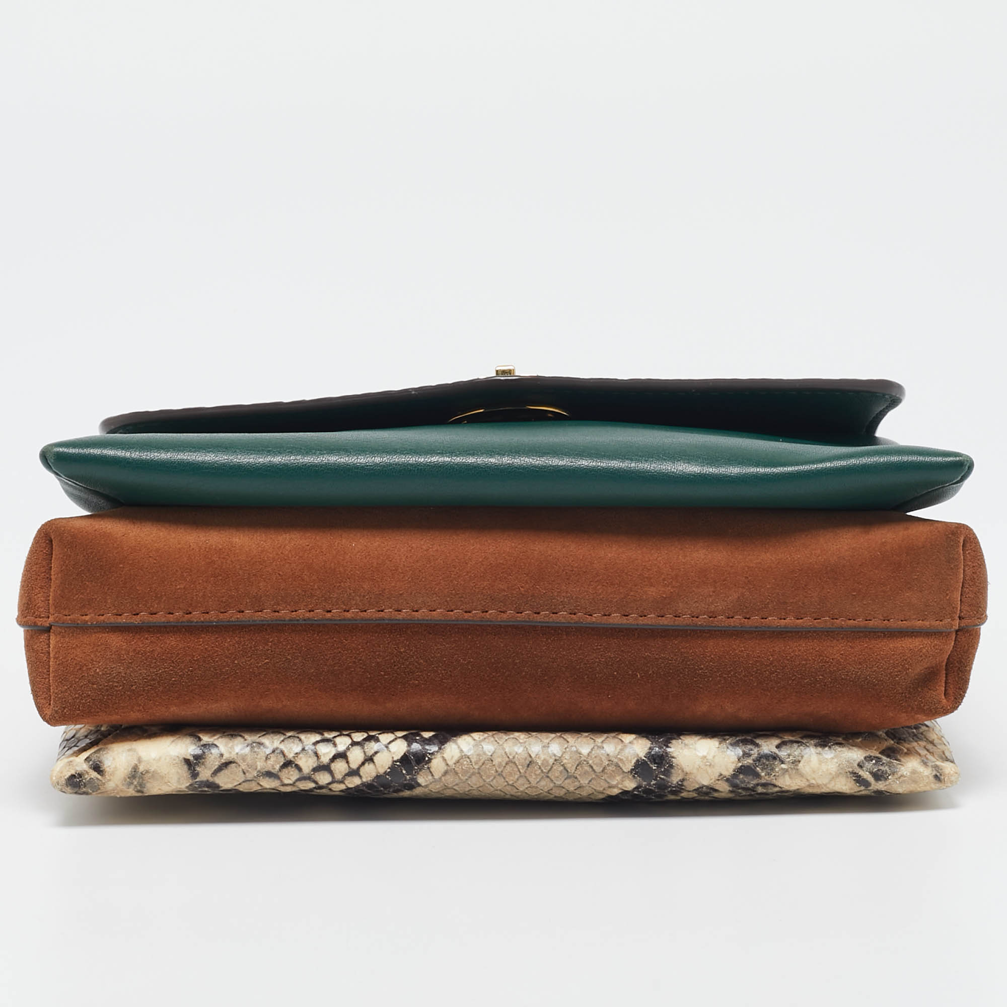 Tory Burch Multicolor Suede, Python Embossed and Leather Kira Flap Crossbody Bag 