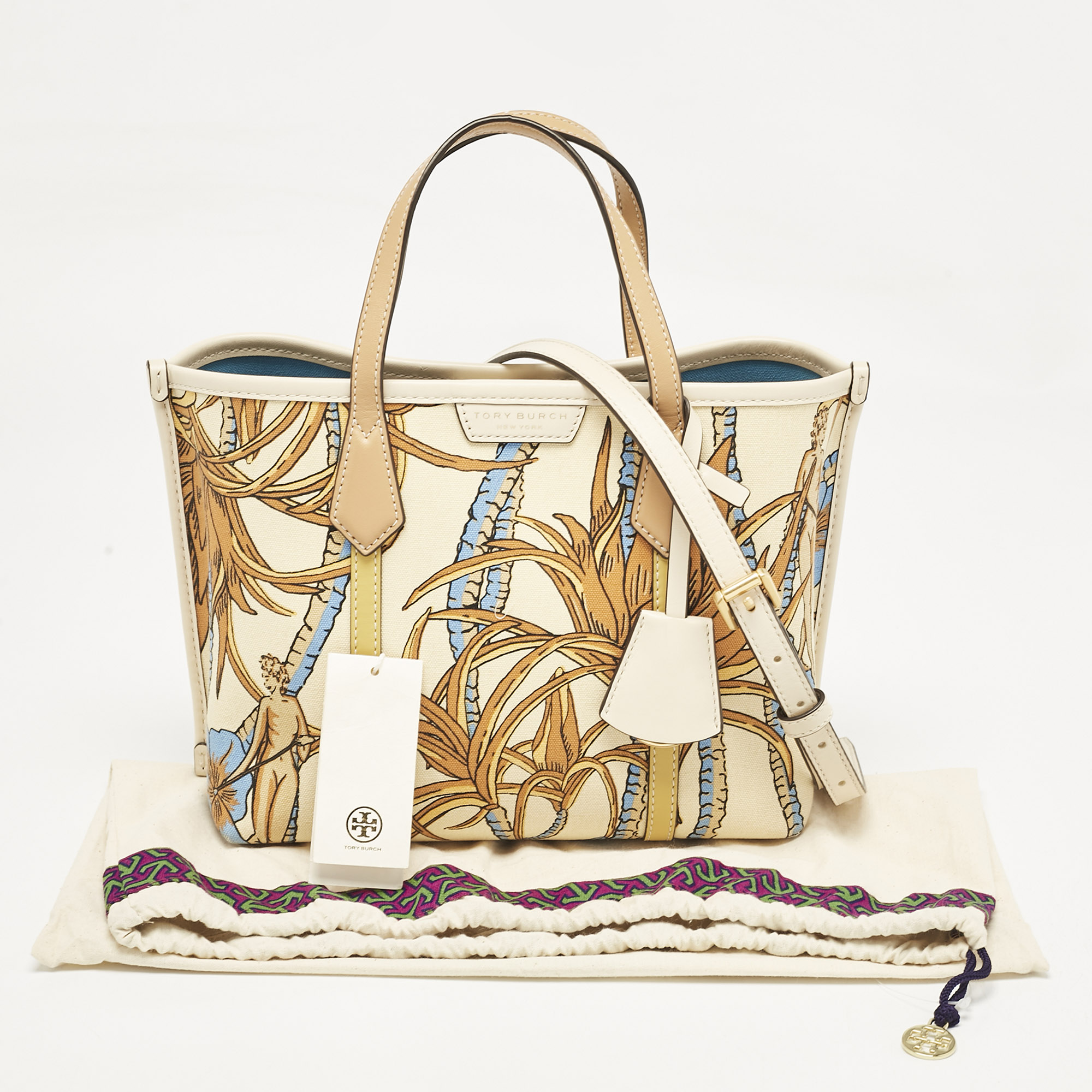Tory Burch Multicolor Printed Canvas Small Triple Compartment Perry Tote 