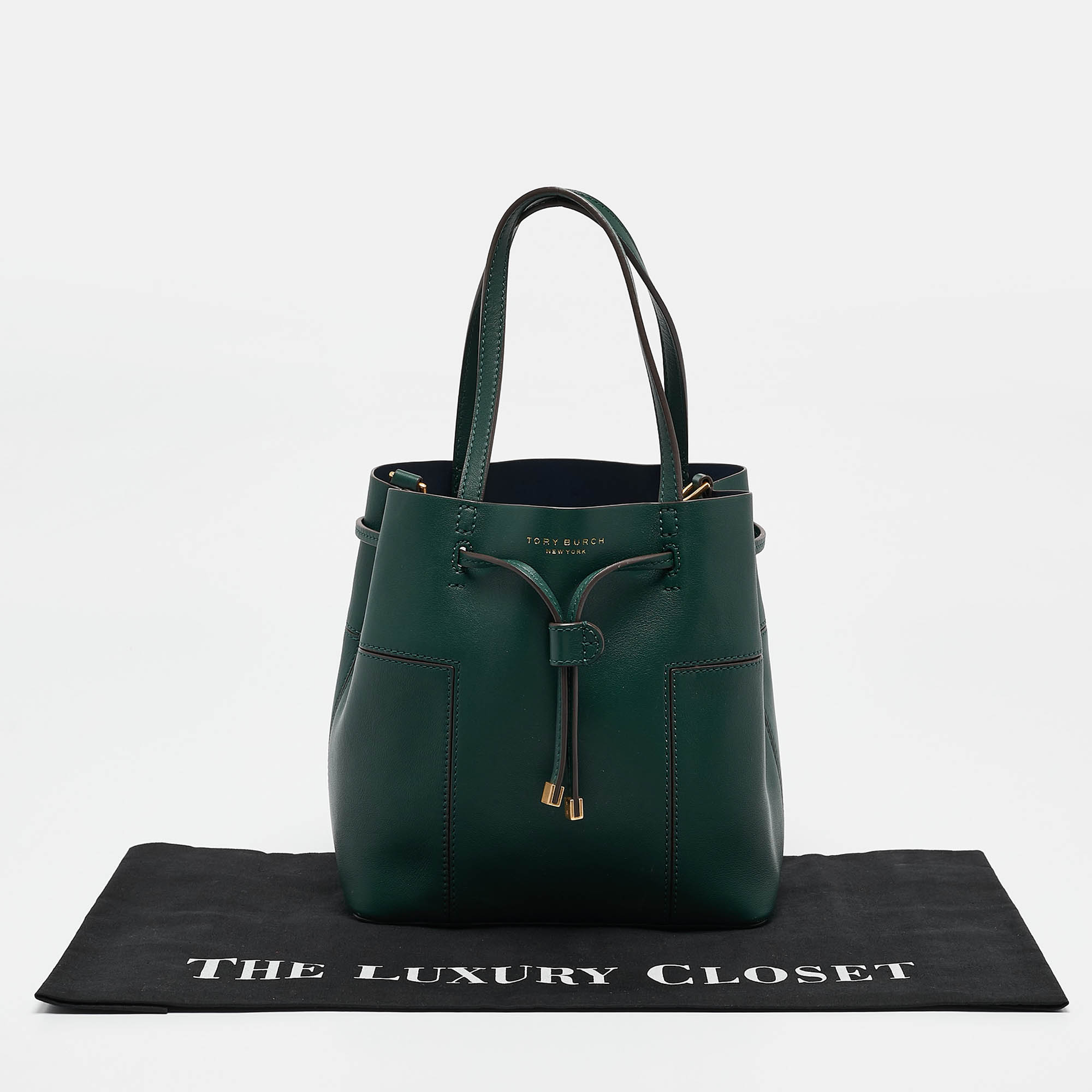Tory Burch Green Leather Small Block T Bucket Bag 