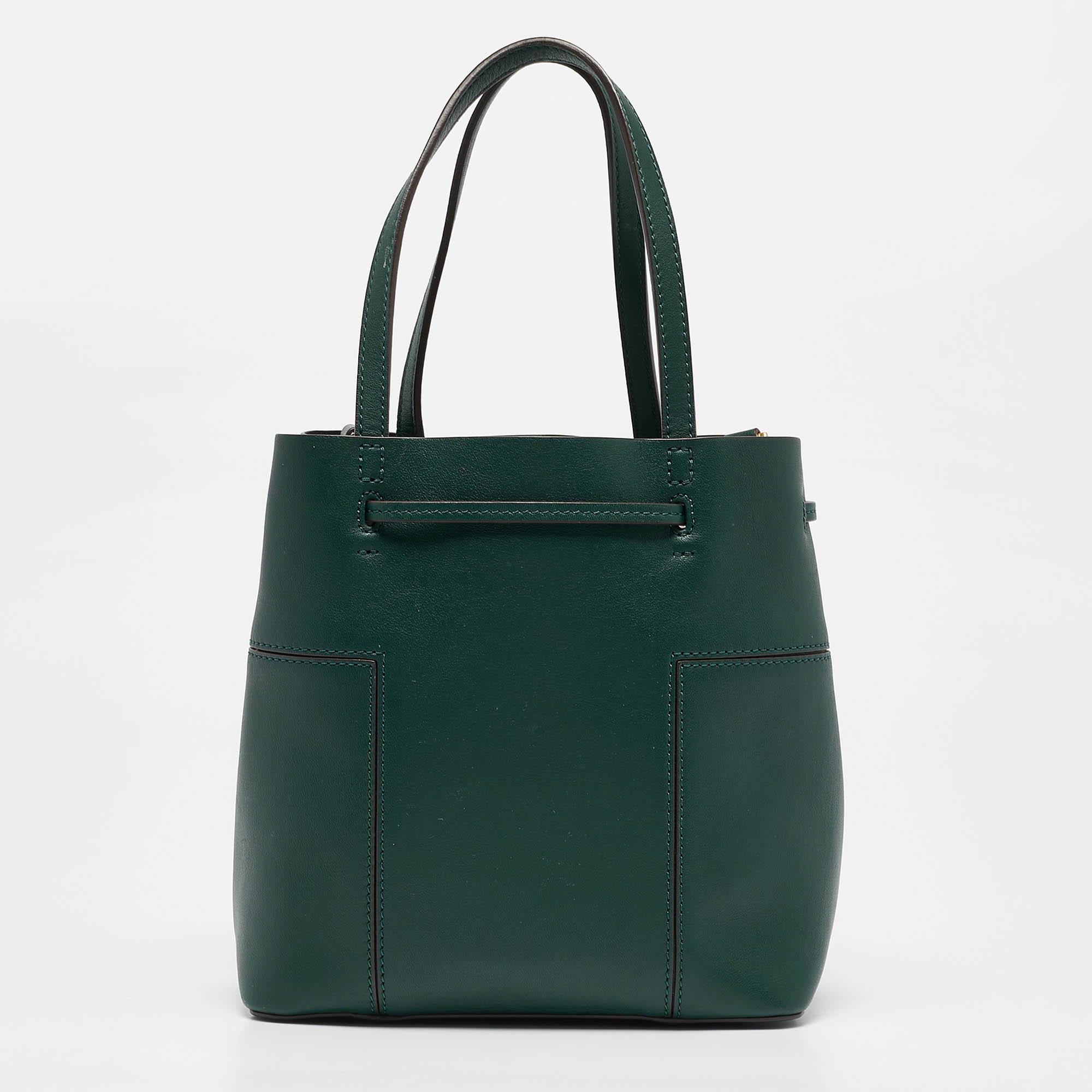 Tory Burch Green Leather Small Block T Bucket Bag 