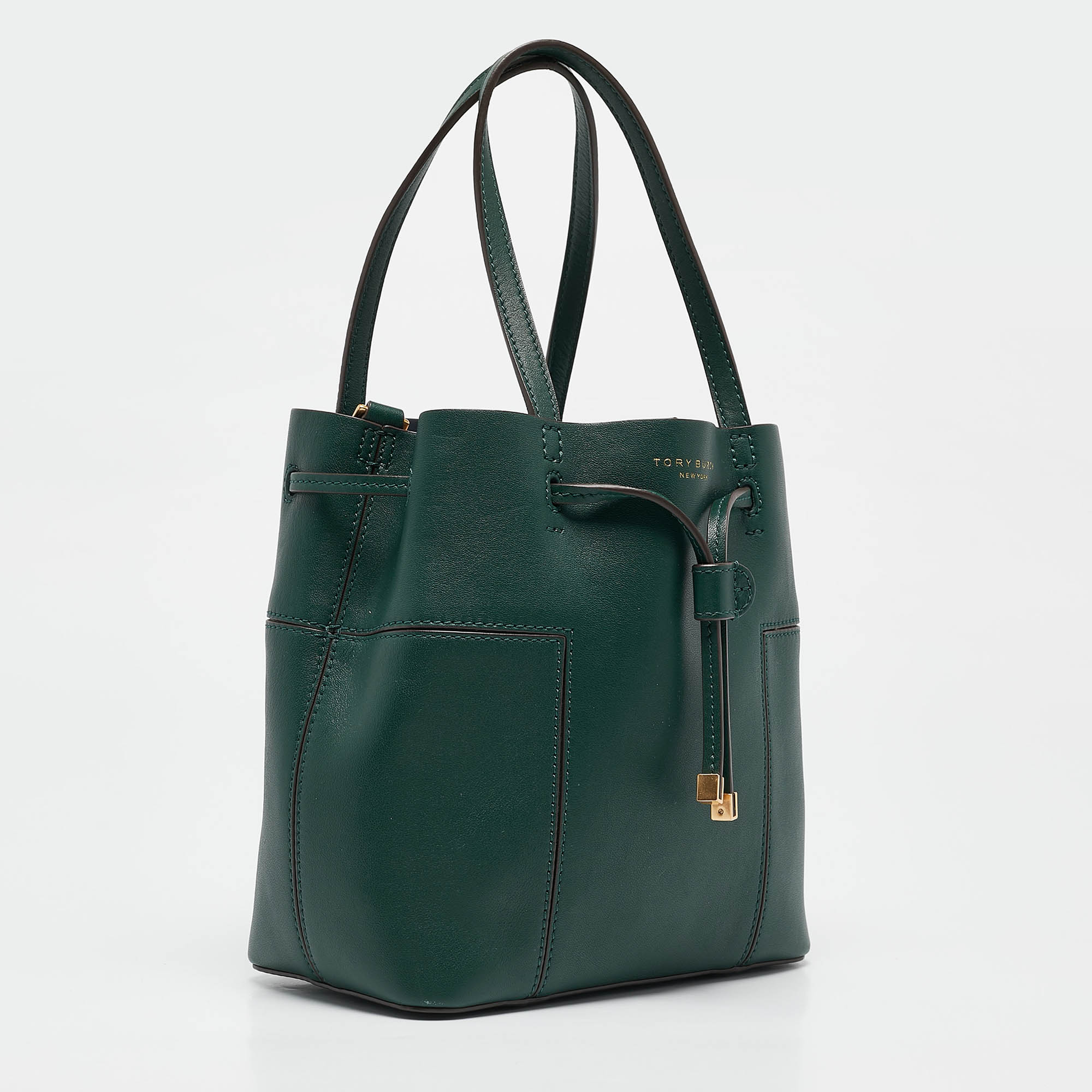 Tory Burch Green Leather Small Block T Bucket Bag 