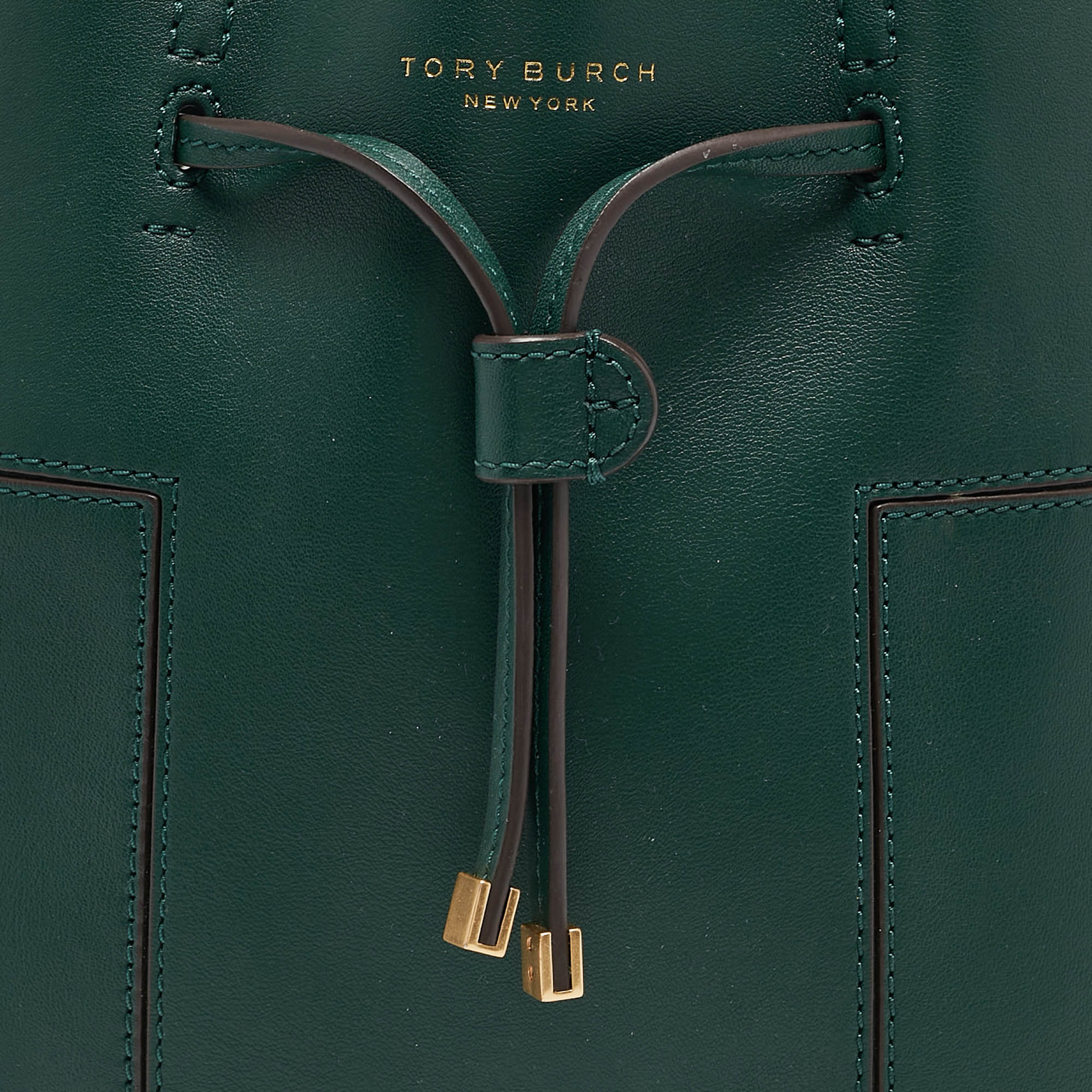 Tory Burch Green Leather Small Block T Bucket Bag 