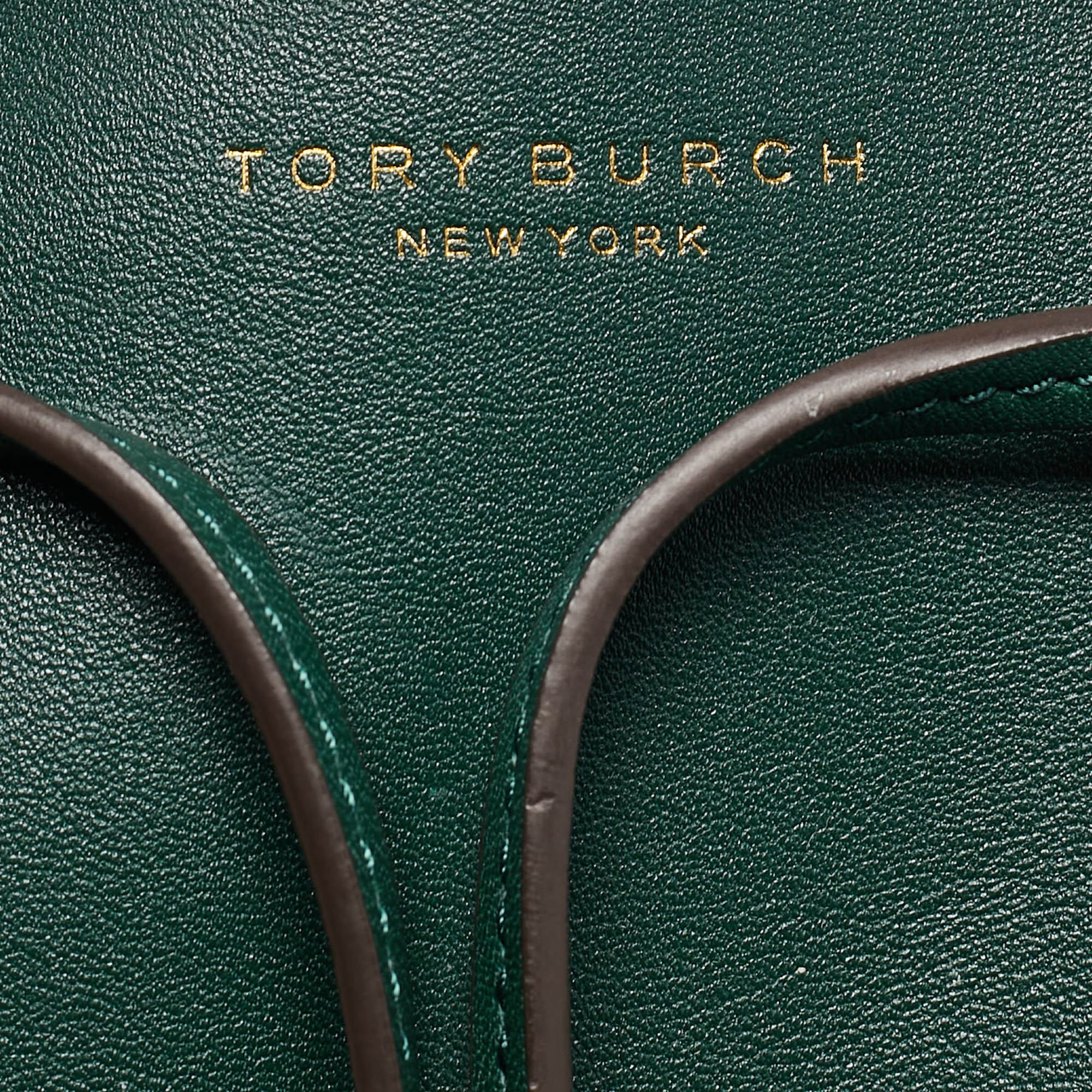 Tory Burch Green Leather Small Block T Bucket Bag 