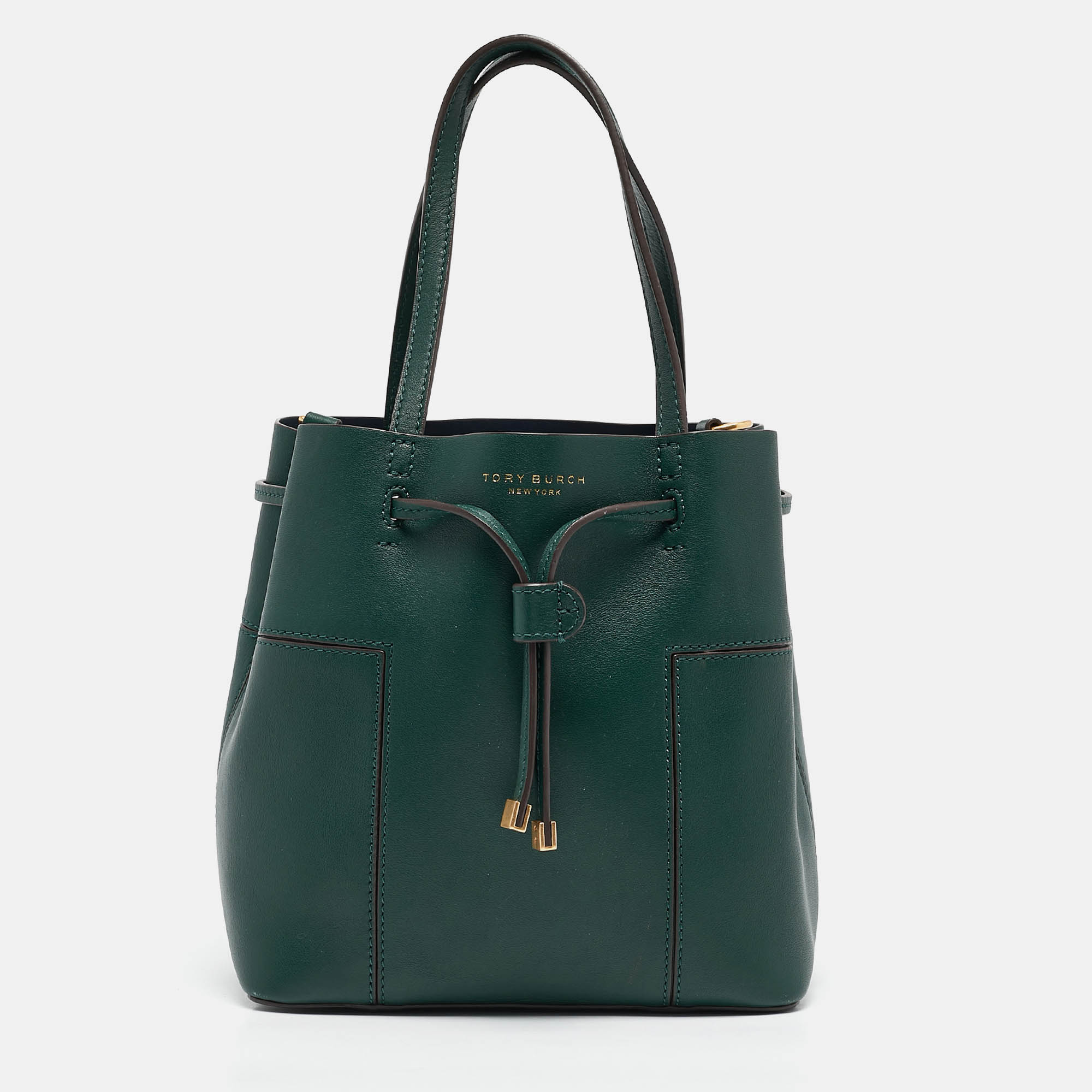 

Tory Burch Green Leather Small Block T Bucket Bag