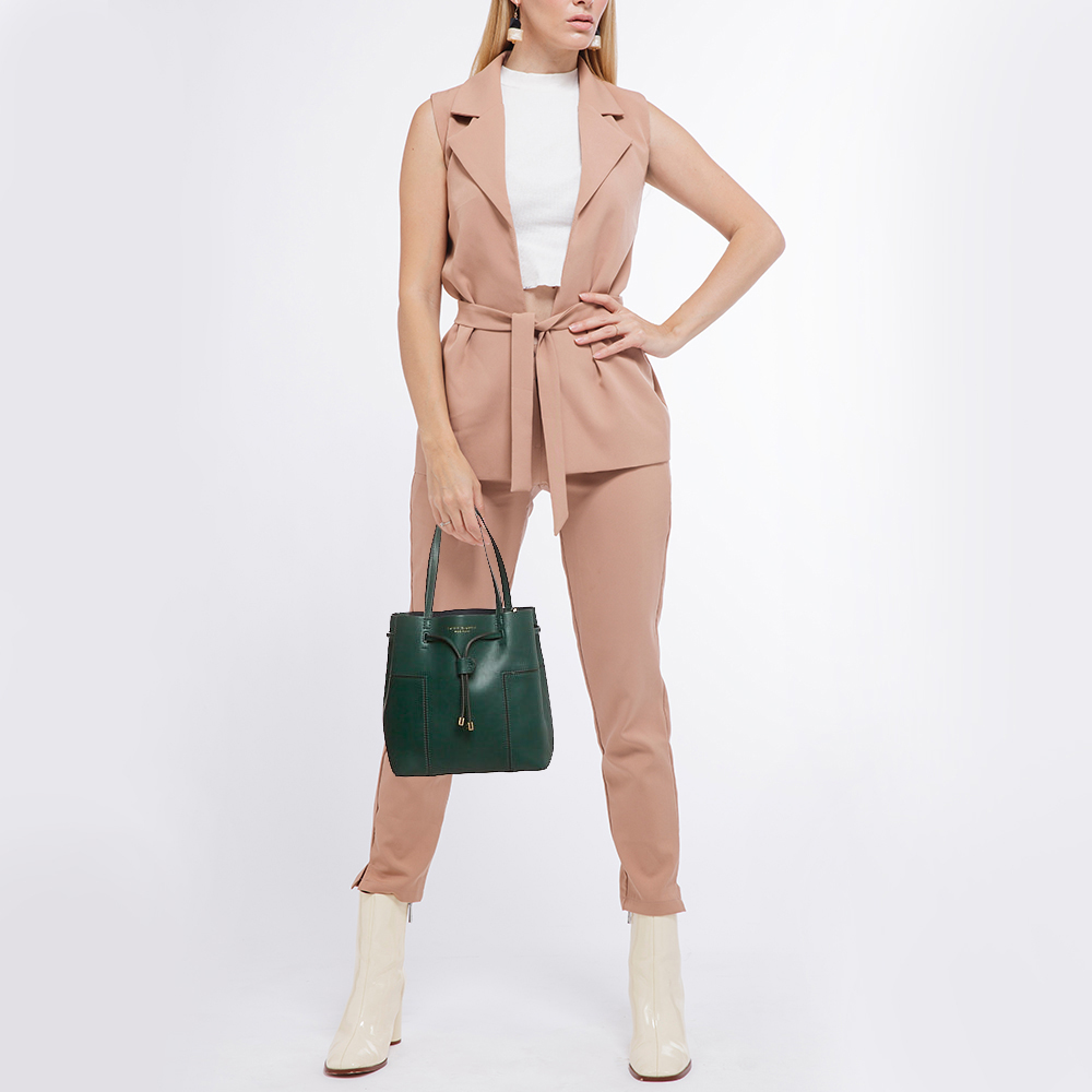 Tory Burch Green Leather Small Block T Bucket Bag 