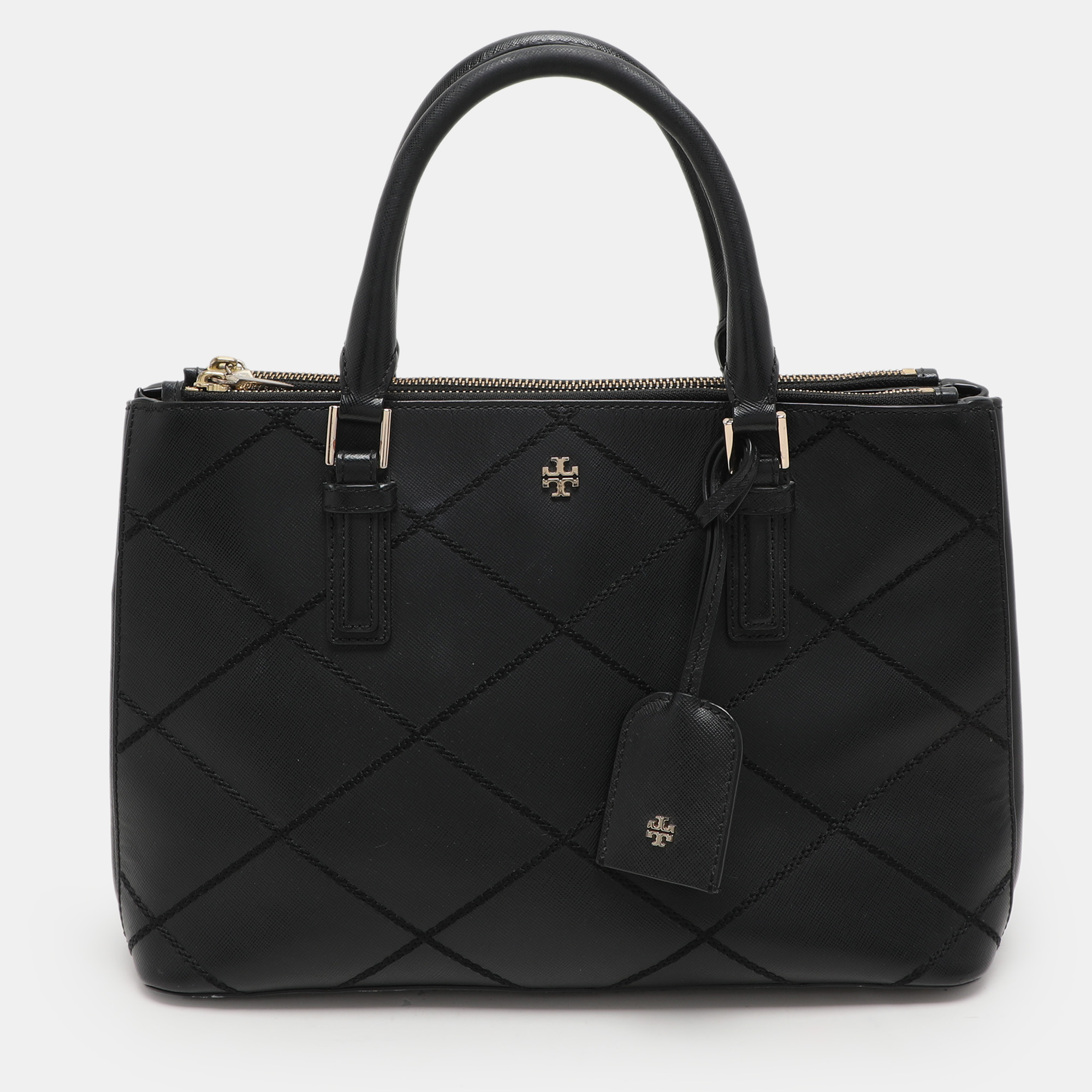 

Tory Burch Black Wild Stitch Leather Robinson Double Zip Tote