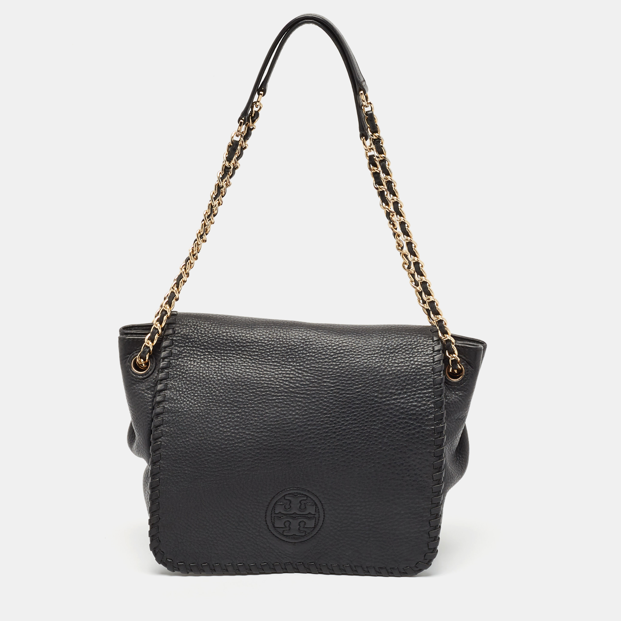 

Tory Burch Black Braided Leather Marion Flap Shoulder Bag