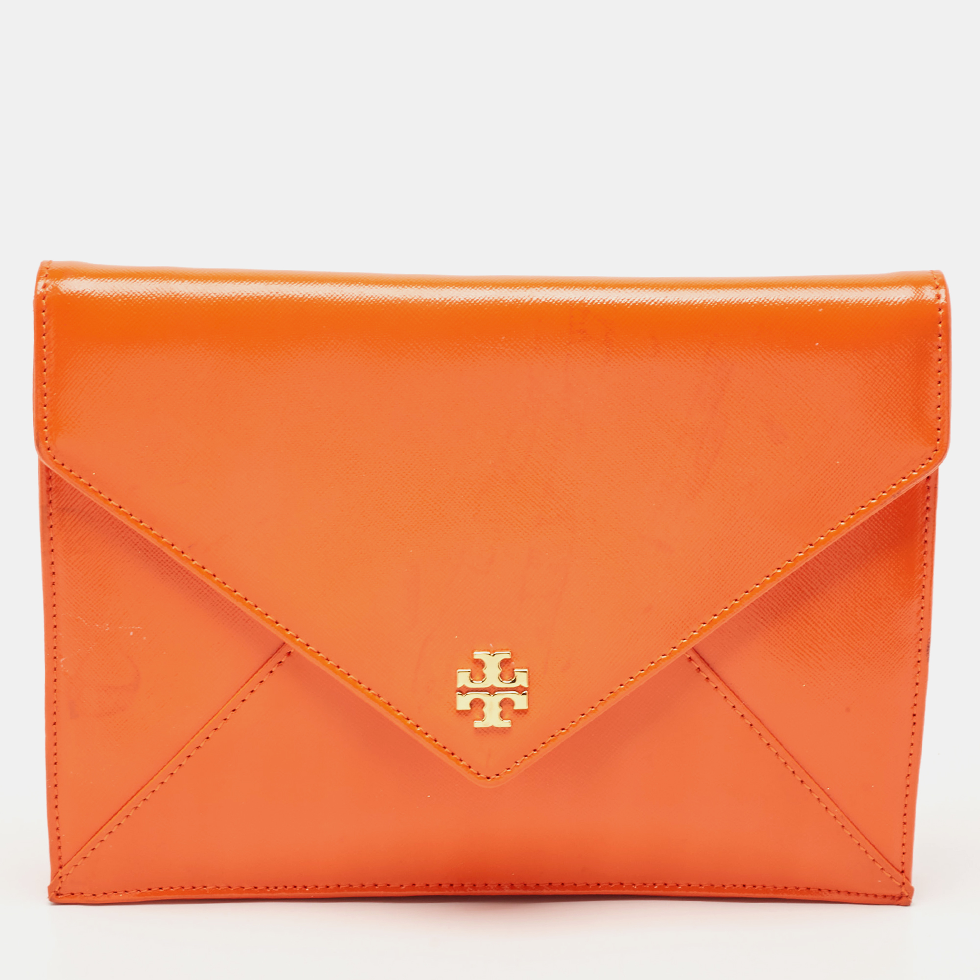 

Tory Burch Orange Patent Leather Envelope Clutch