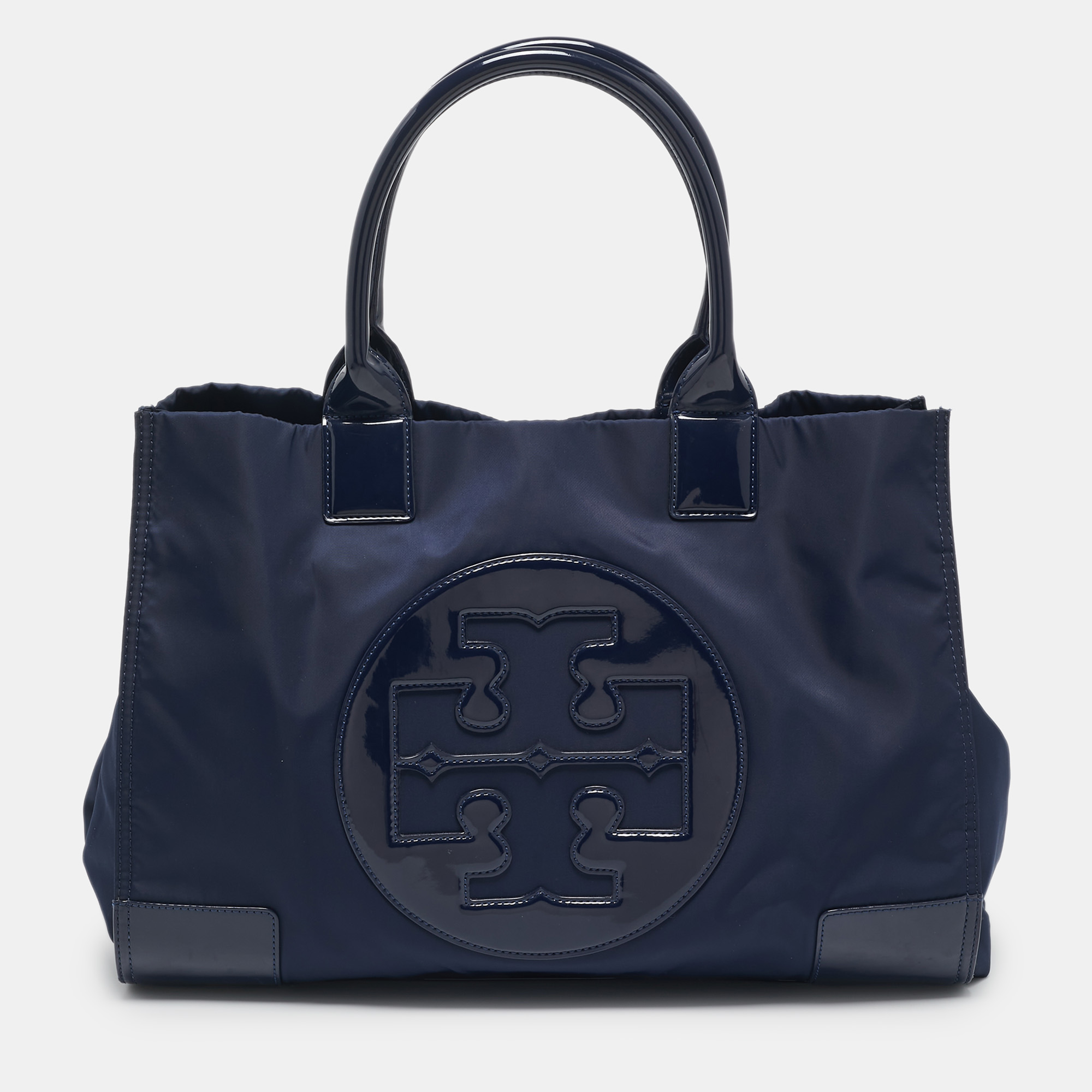 

Tory Burch Navy Blue Patent Leather and Nylon  Ella Tote