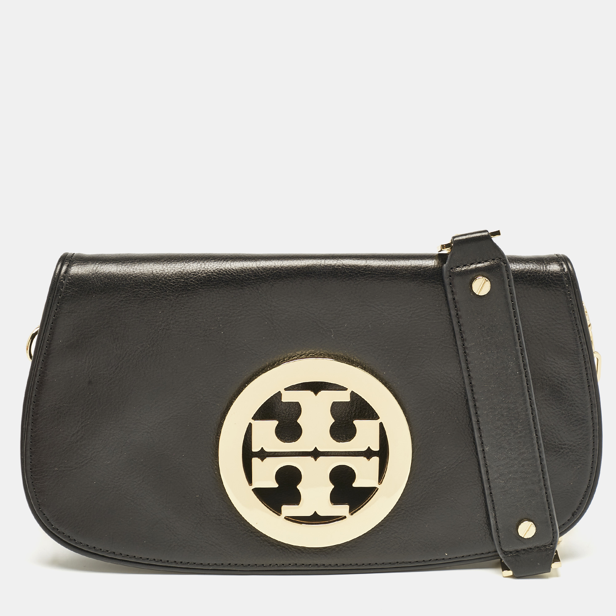 

Tory Burch Black Leather Reva Logo Crossbody Bag