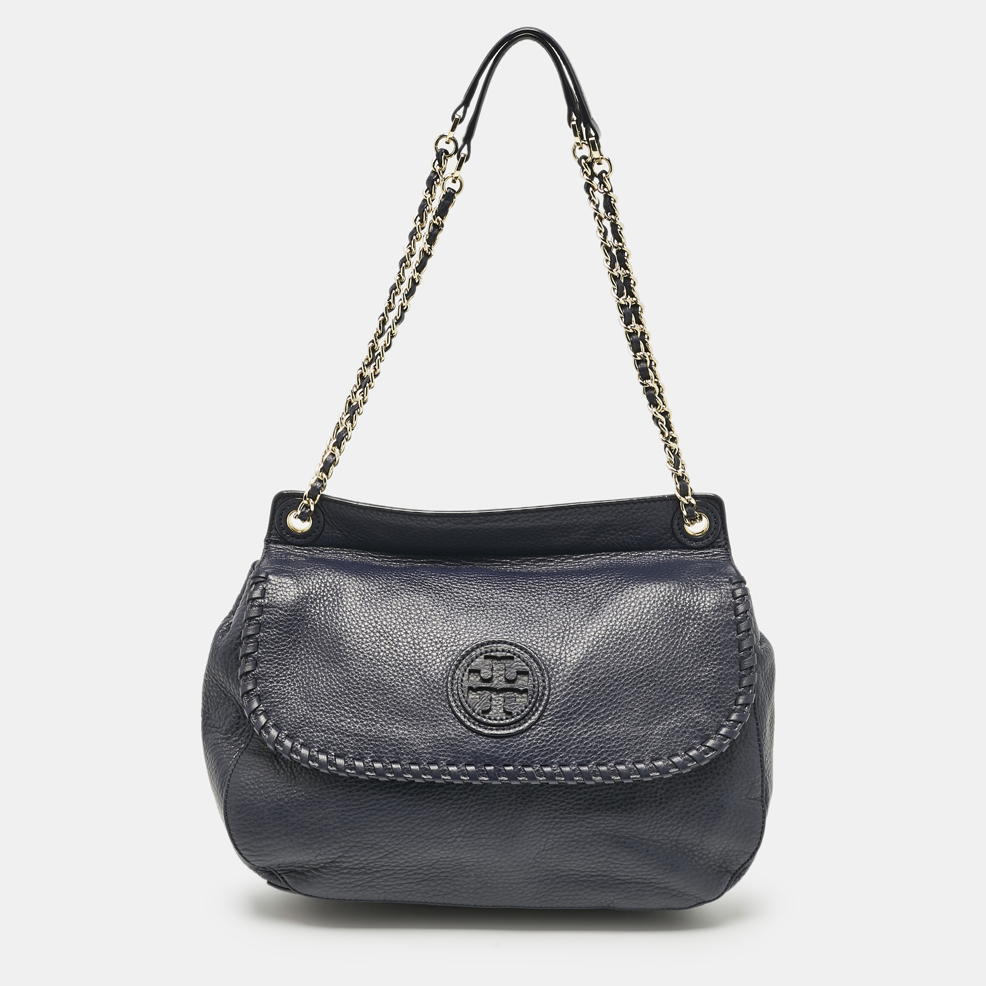 

Tory Burch Blue Leather Marion Shoulder Bag