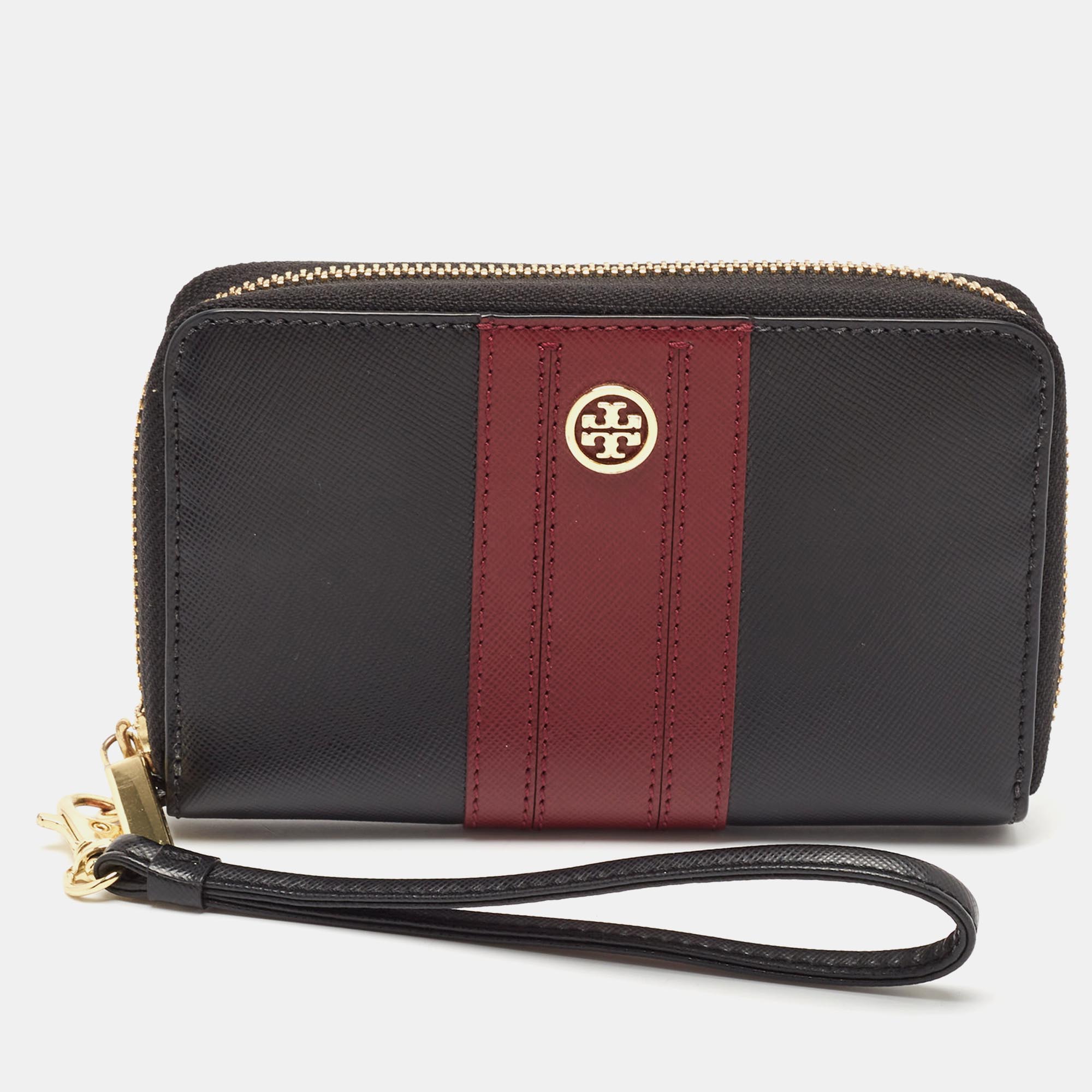 

Tory Burch Black/Red Leather Robinson Wristlet Wallet