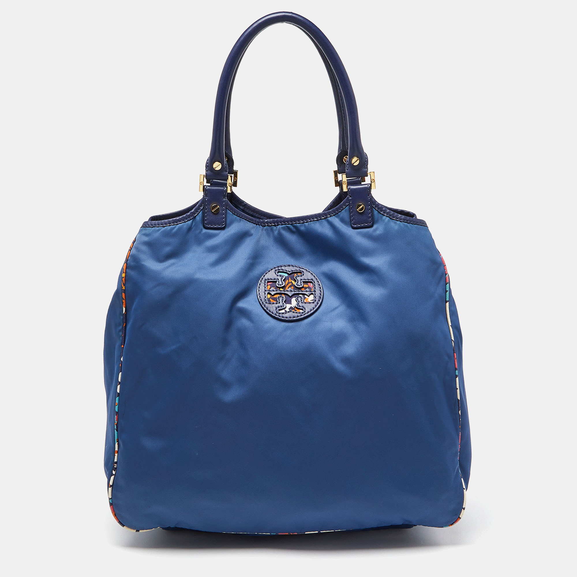 

Tory Burch Blue/Multicolor Nylon Logo Tote