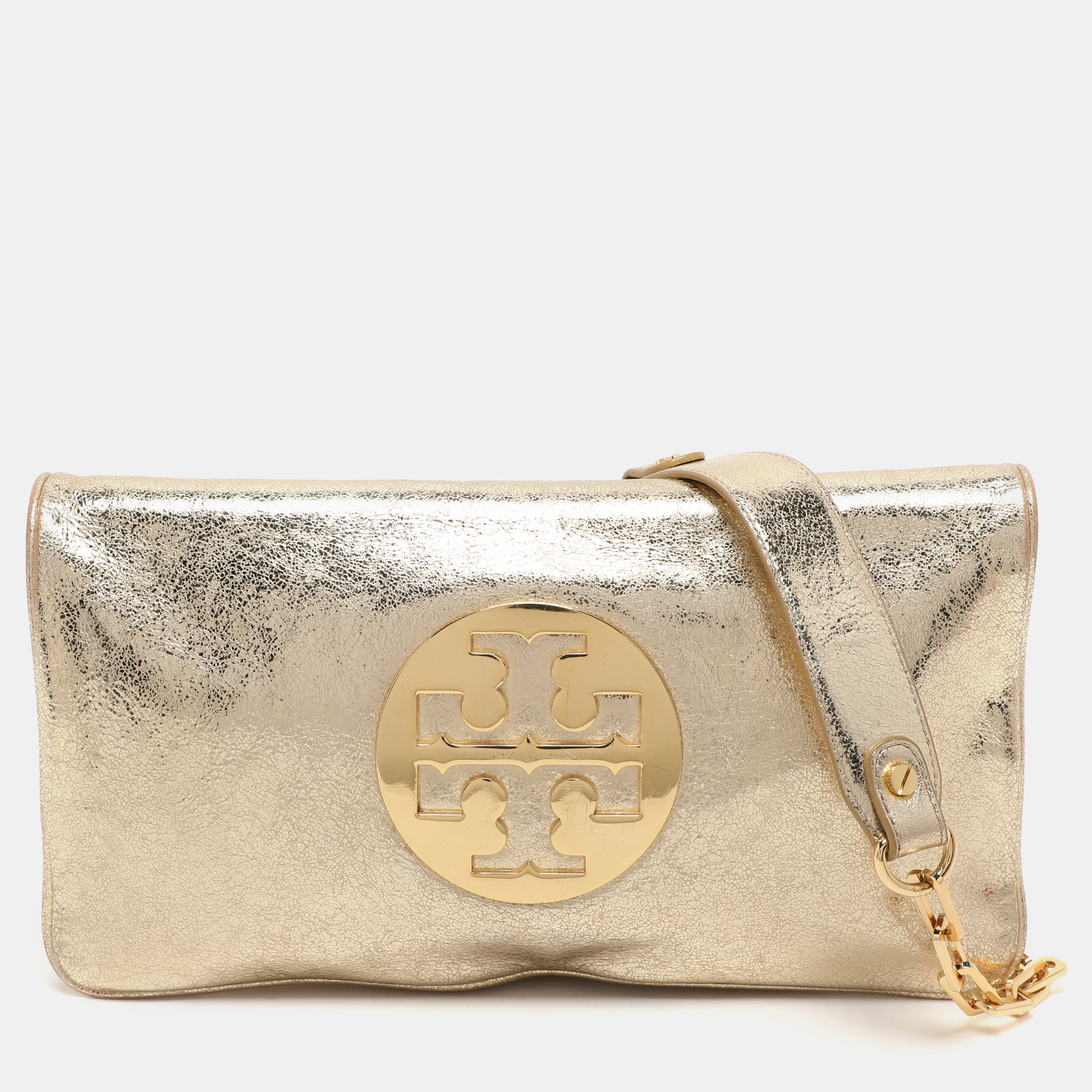 

Tory Burch Metallic Gold Leather Reva Shoulder Bag