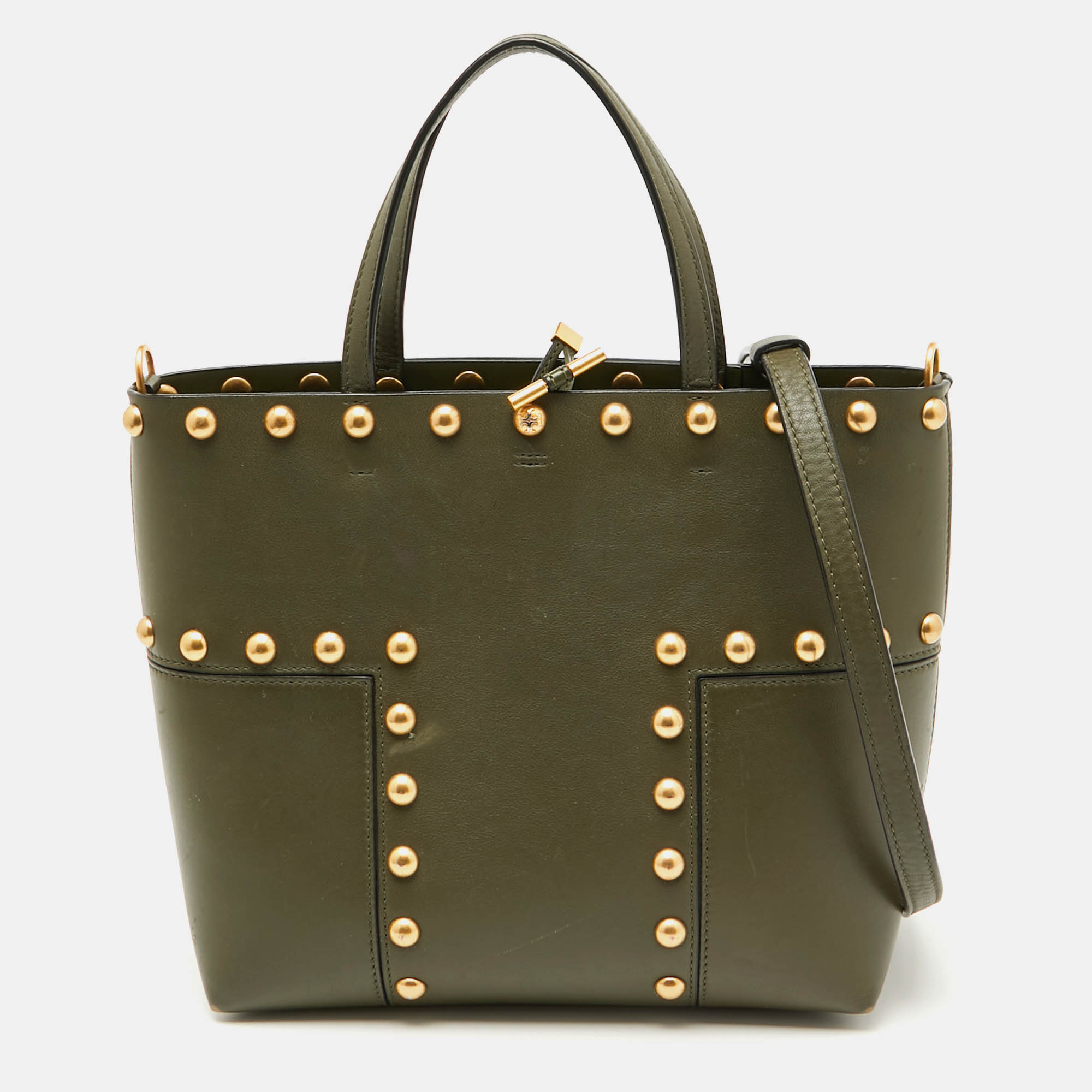 

Tory Burch Olive Green Leather Block-T Stud Tote