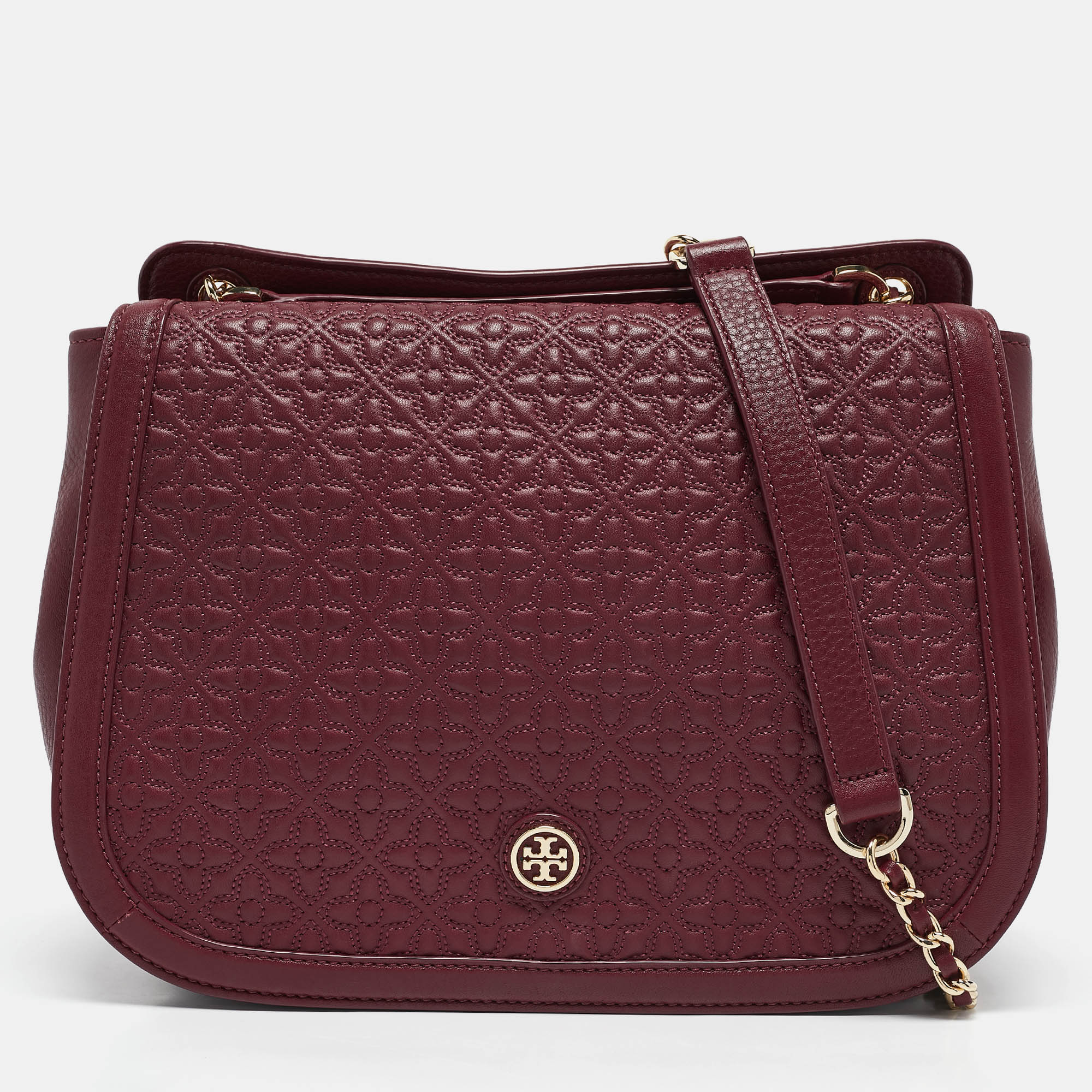 

Tory Burch Burgundy Quilted Leather Bryant Flap Shoulder Bag