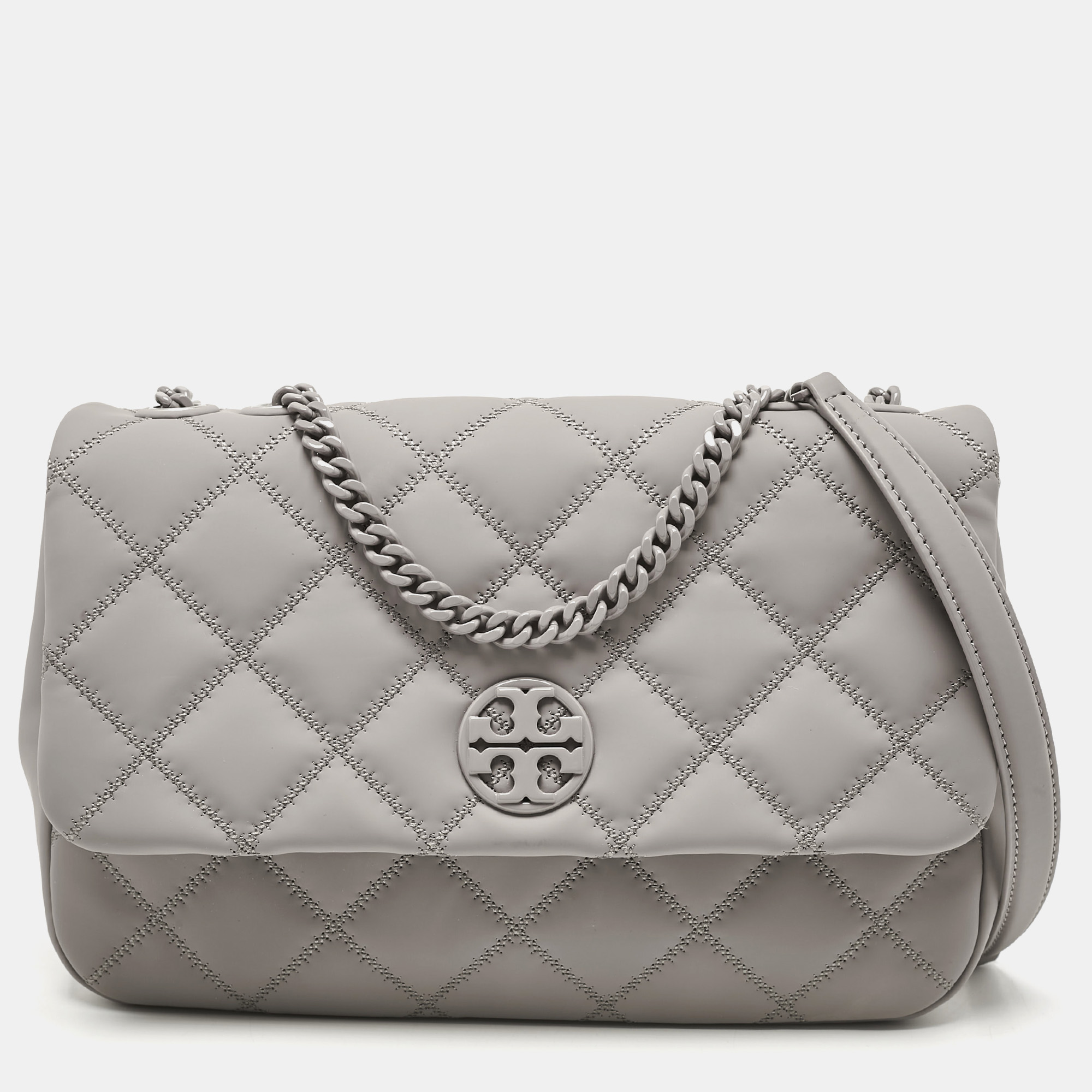 

Tory Burch Grey Quilted Leather Willa Matte Shoulder Bag